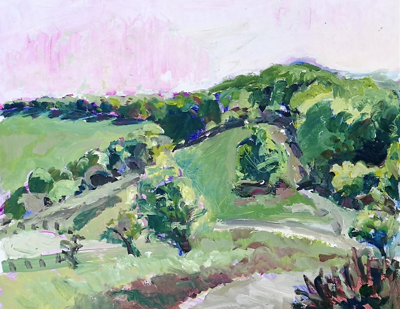 The Quantocks From Crowcombe, an abstract landscape oil painting, diptych - Painting by Lisa Takahashi