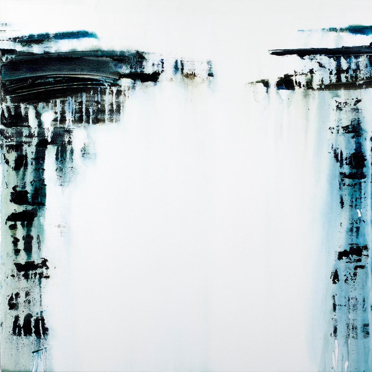 Landscape Painting di Gina Parr - Acqua salmastra, dipinto di paesaggio astratto in bianco e nero, quadro di grandi dimensioni