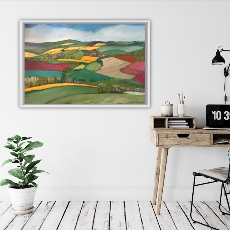 Yellow fields is an original painting by Eleanor Woolley.

A beautiful view from May hill with the bright yellow fields of oil seed rape contrasting wildly with the ploughed patches of earth, painted Al fresco on May day.

Oil on stretched