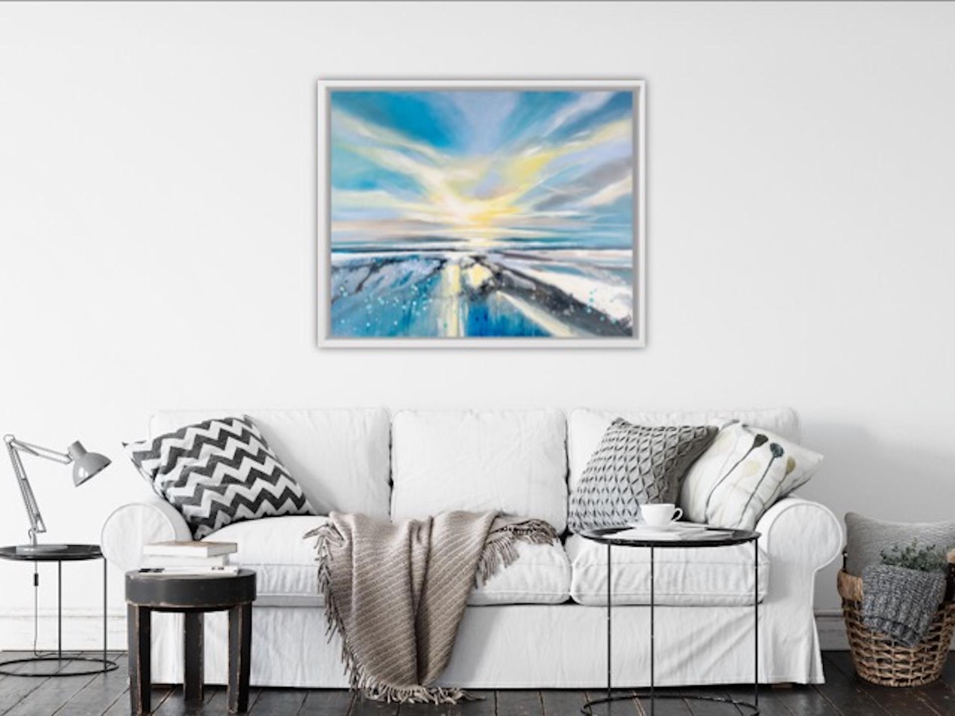 All the way to the horizon BY ADELE RILEY, Blue Art, Seascape Painting (Grau), Abstract Painting, von Adele Riley