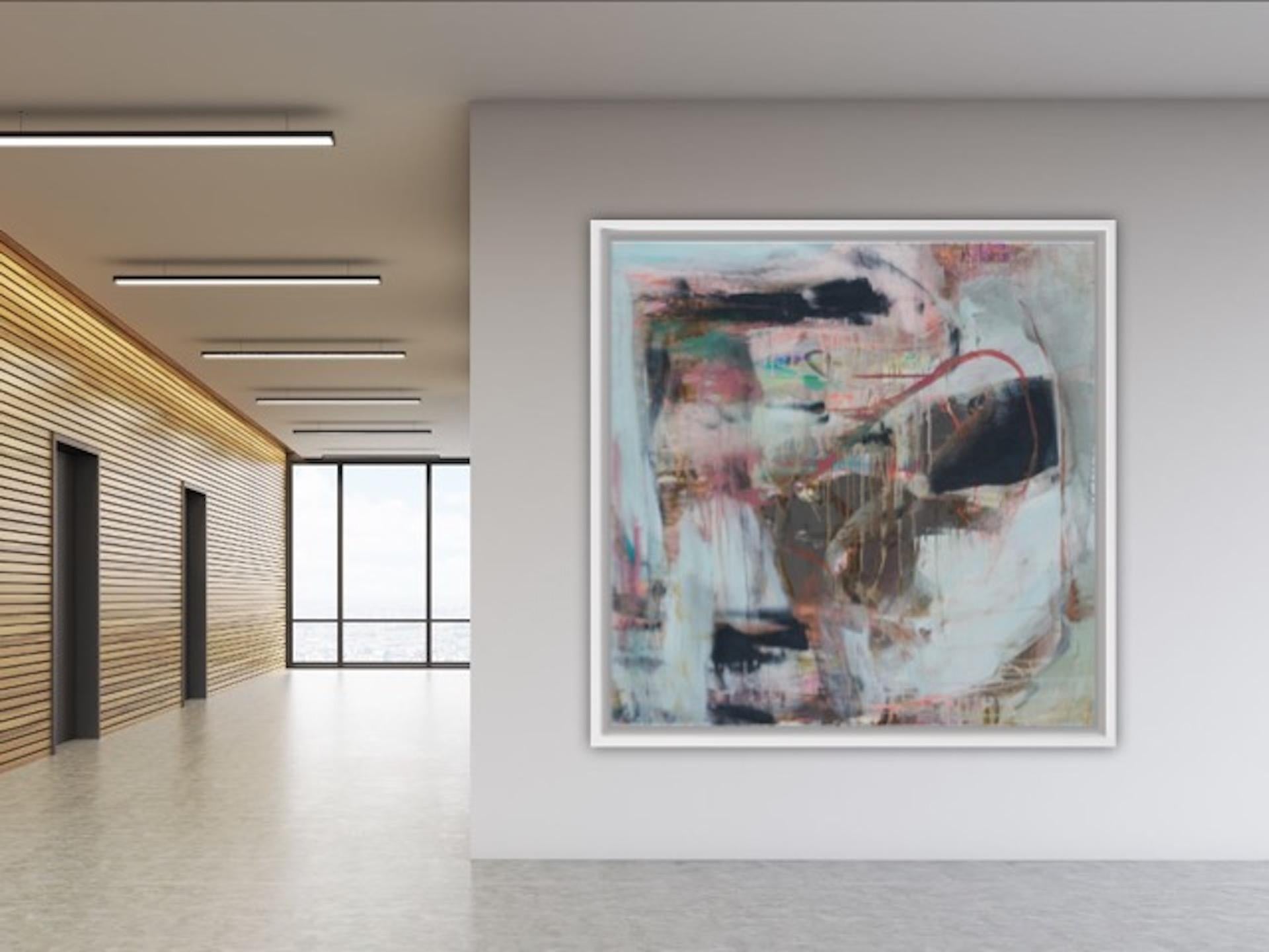 Cammino verso Sennen, Arte astratta, arte originale, rosa, bianco, Arte espressionista in vendita 1