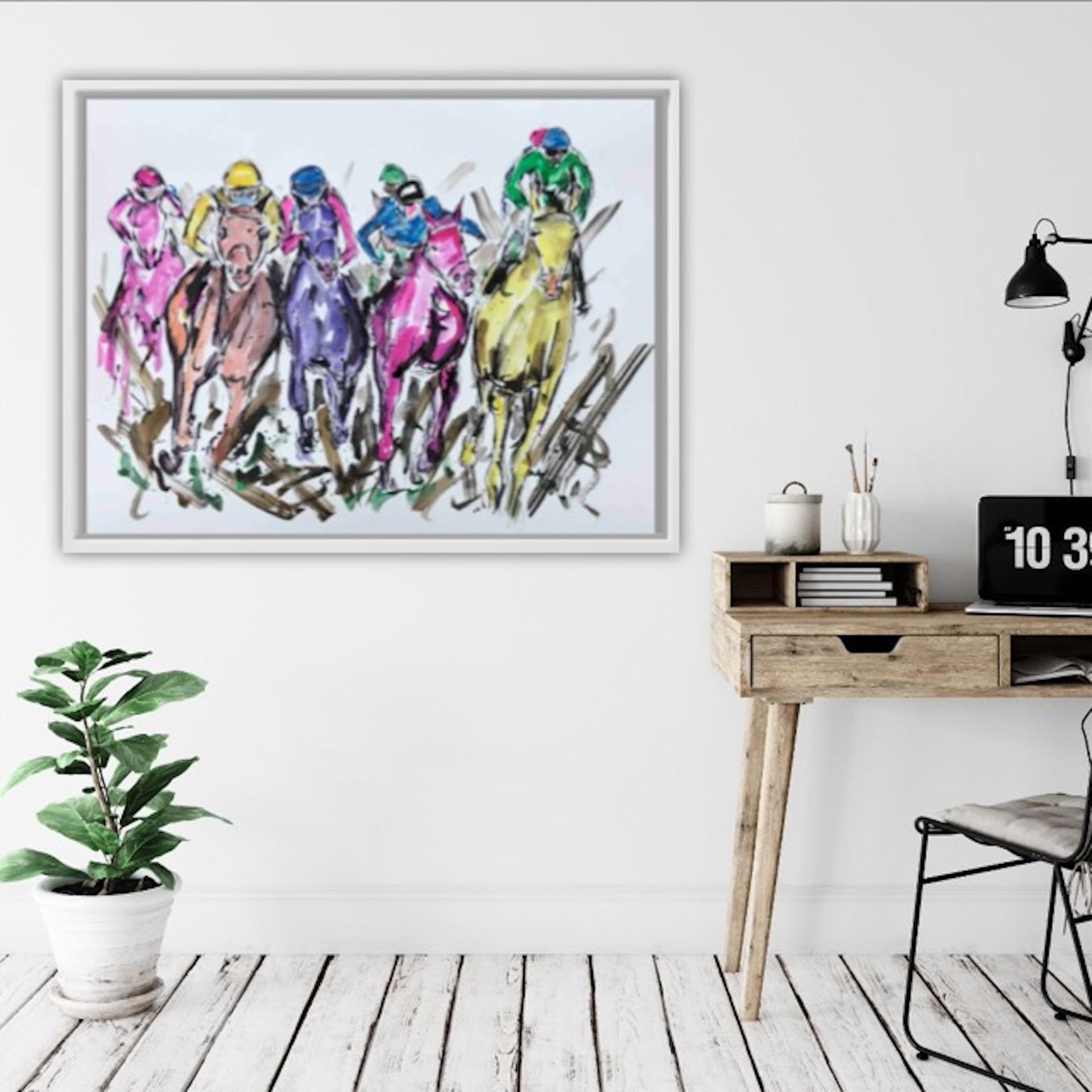 Garth Bayley, Kicking Up the Mud, Horse Racing Painting, Animal Art For Sale 6