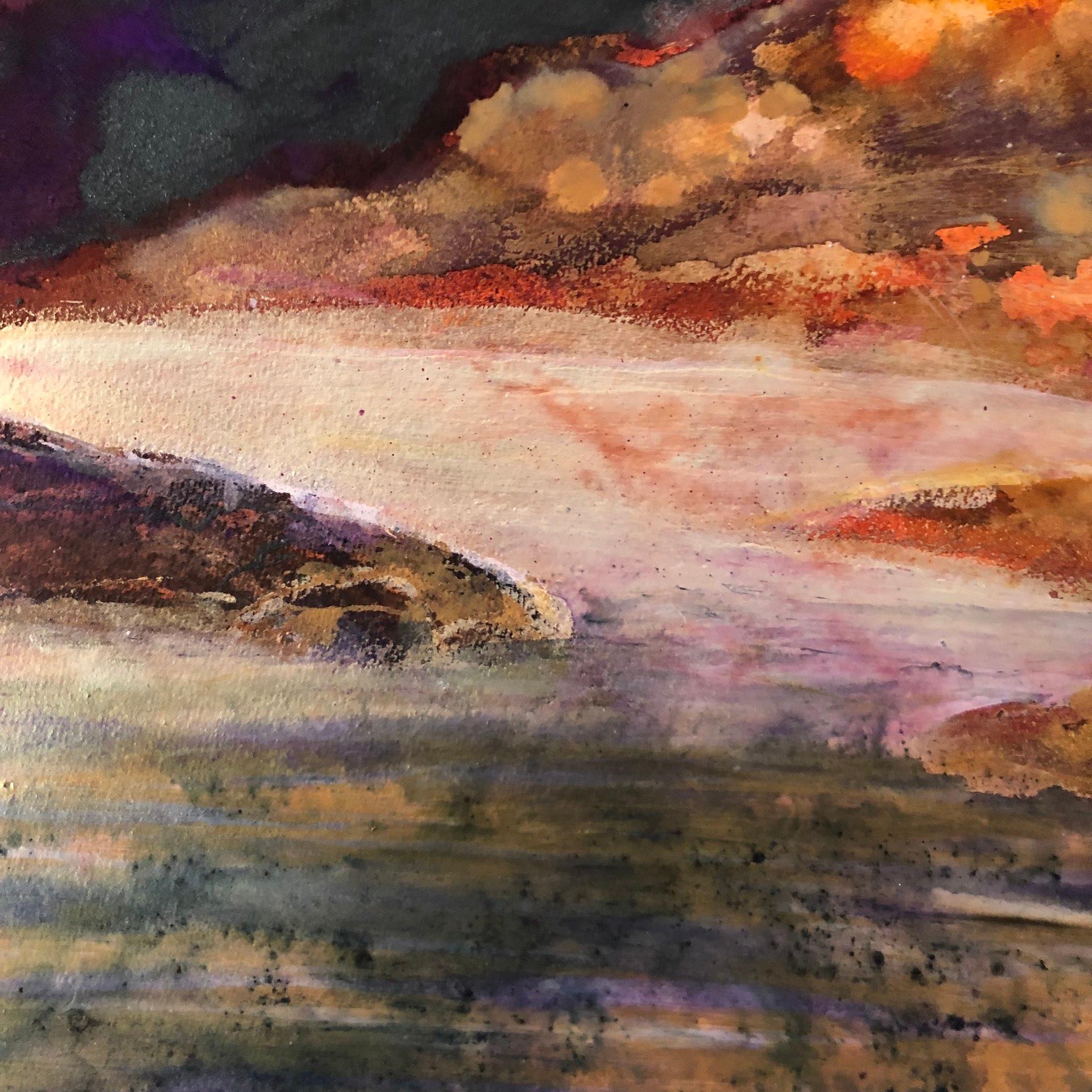 Nicola (Iola) Wiehahn, Evening Mountains, Bright Landscape Art - Brown Landscape Painting by Nicola Wiehahn