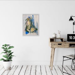 Sitting nude, green and blue Original Nude Painting, Affordable Art, Bright Art