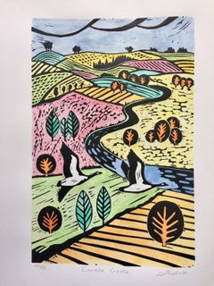 Joanna Padfield, oiseau d'oie du Canada, gravure de Linocut, Art brillant, paysage contemporain