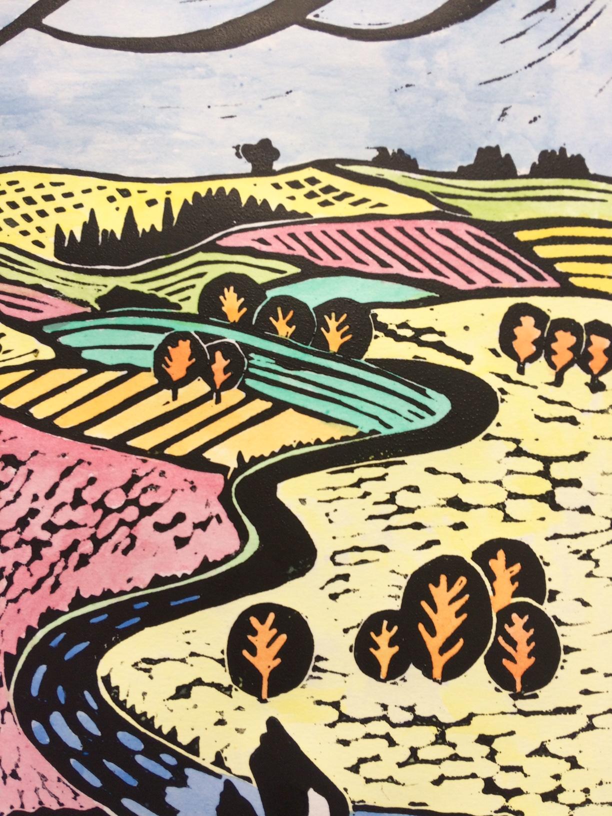 Joanna Padfield, oiseau d'oie du Canada, gravure de Linocut, Art brillant, paysage contemporain en vente 3