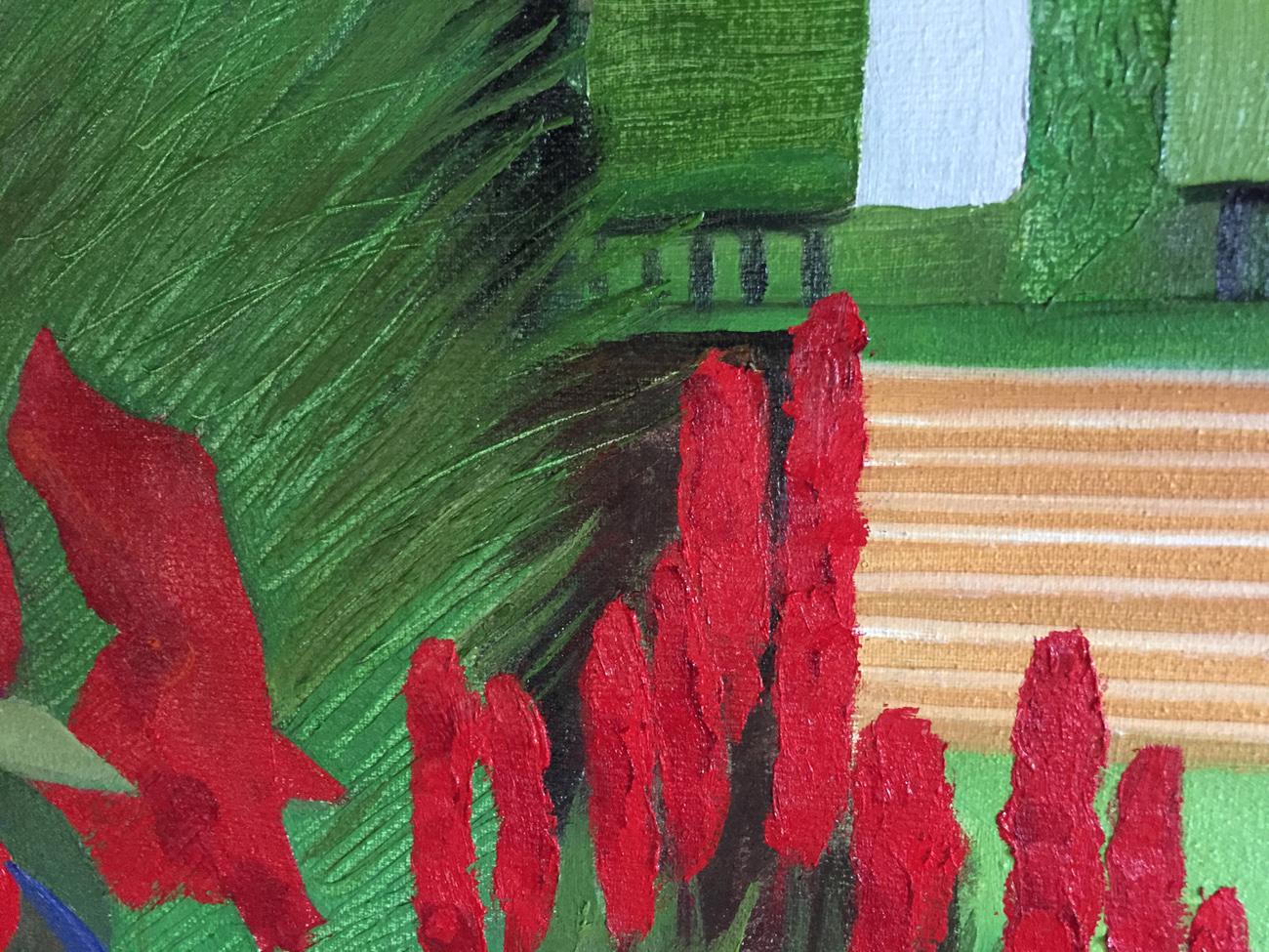 Red Borders, Christo Sharpe, Landscape art, Bright Art, Original Naive Painting For Sale 2