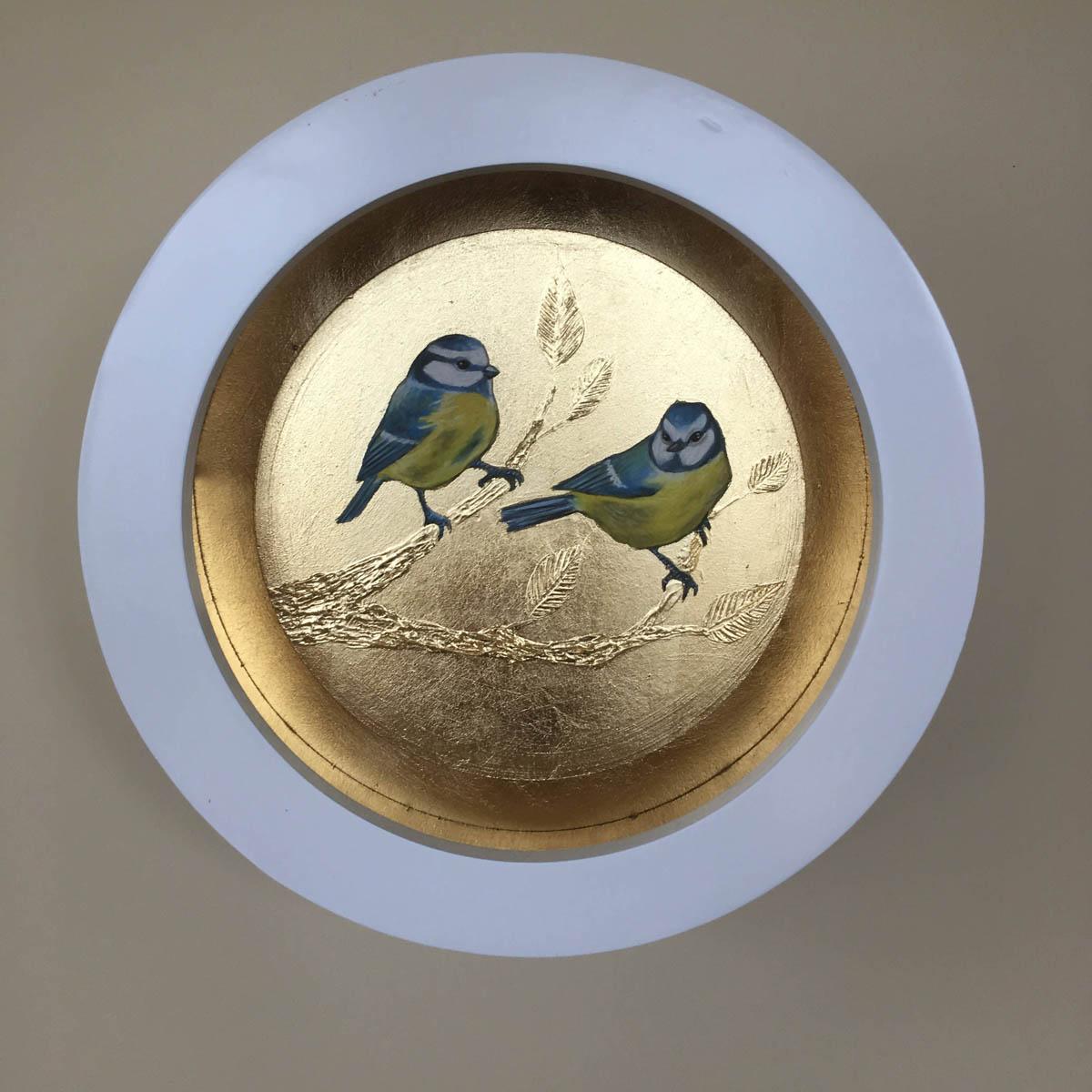 Blue  Tits, Sally Ann-Johns, Bird Animal Art, Bright Art, Blue Art, Original Art - Mixed Media Art by Sally Ann Johns