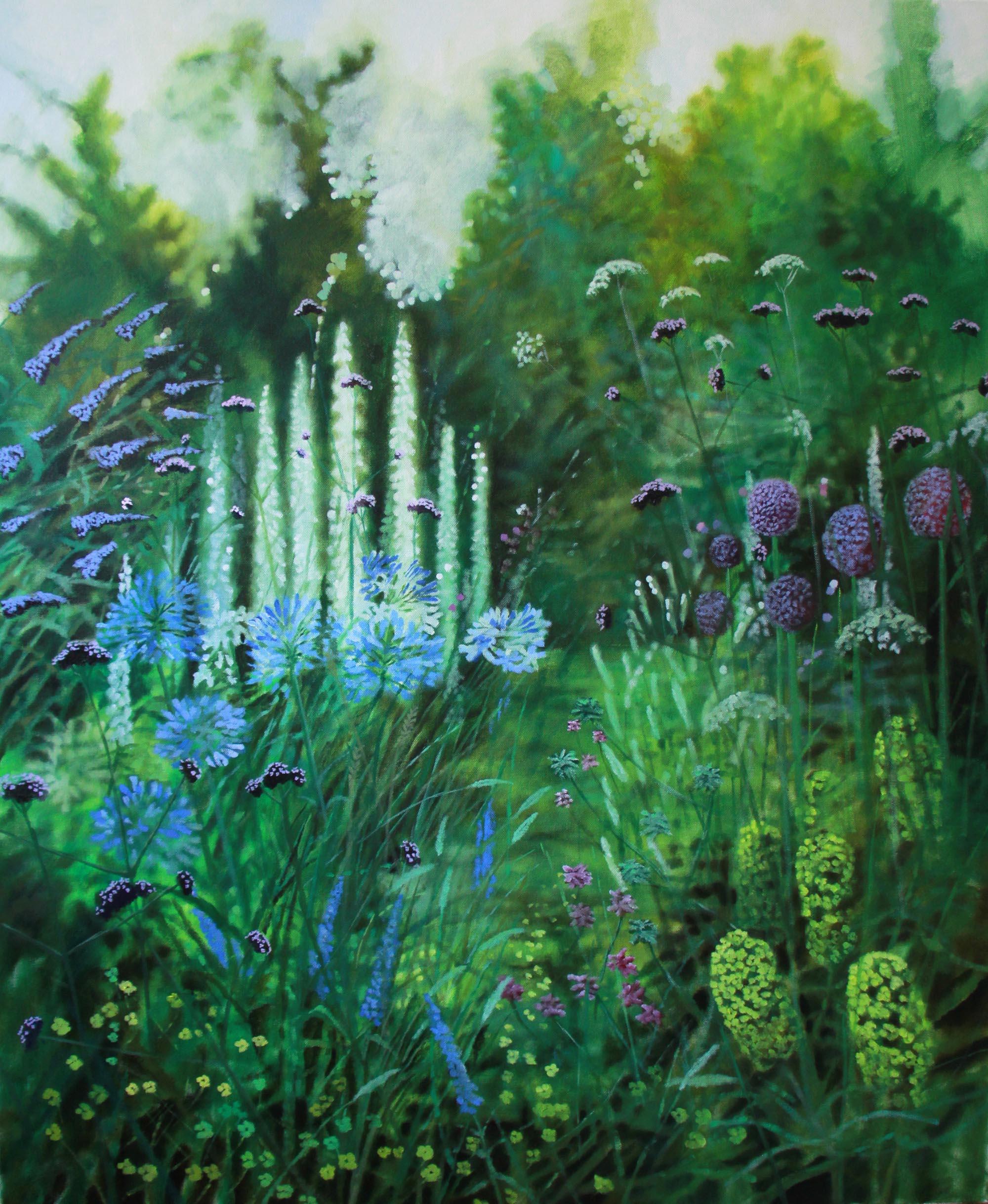Dylan Lloyd Dorset Garden X, flowers, realist painting for sale, oil