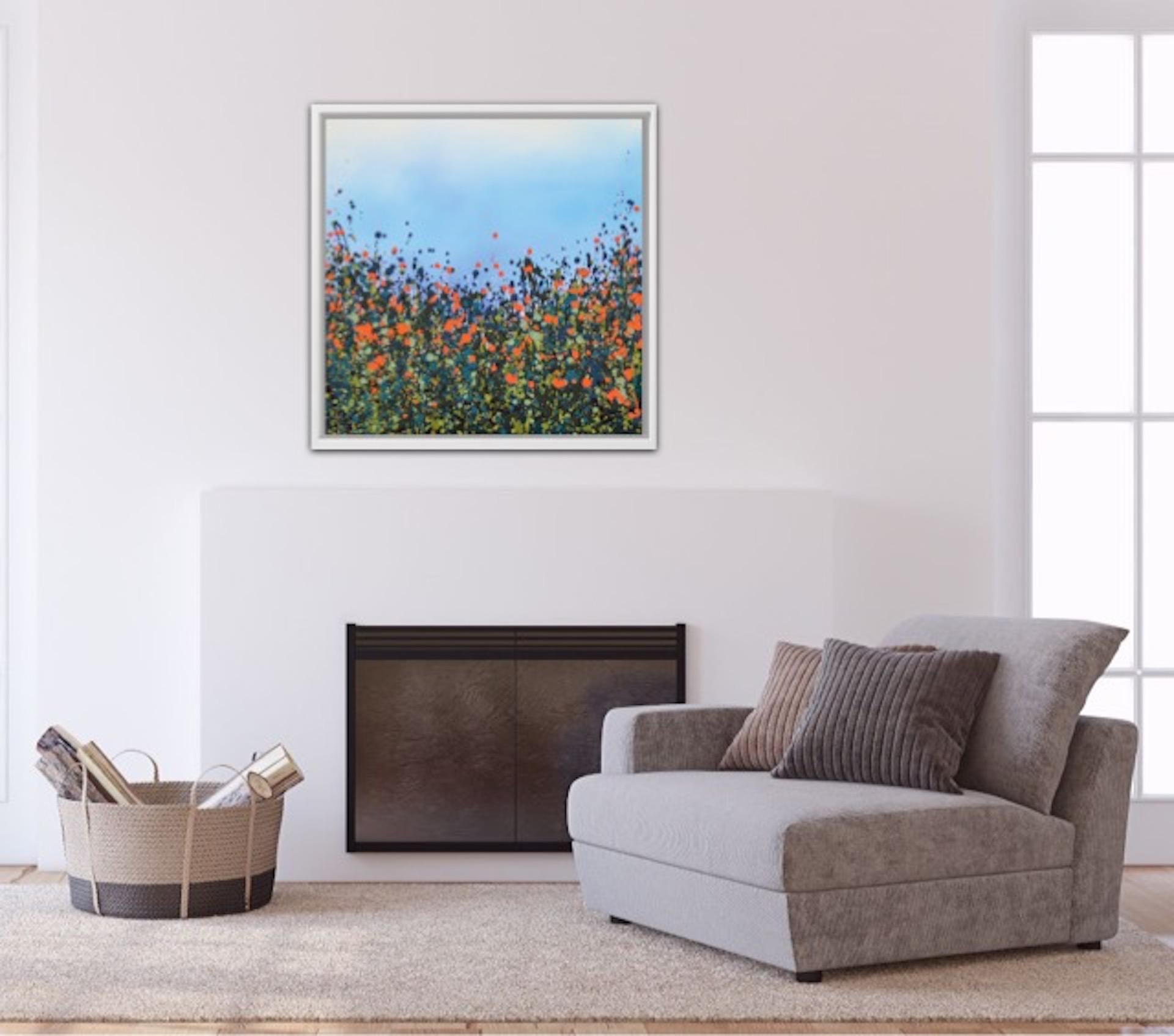 Orange Poppies BY SOPHIE BERGER, Bright Art, Abstract Landscape Painting For Sale 3