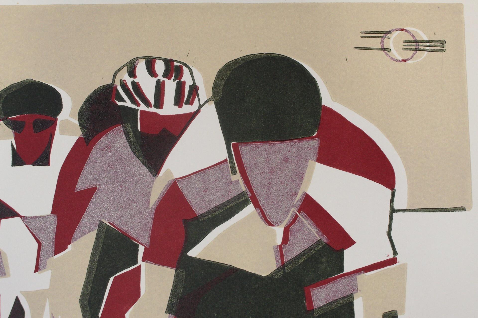 Lisa Takahashi, Echelon, Arte ciclistica, Stampa linoleografica contemporanea, Arte a prezzi accessibili in vendita 5