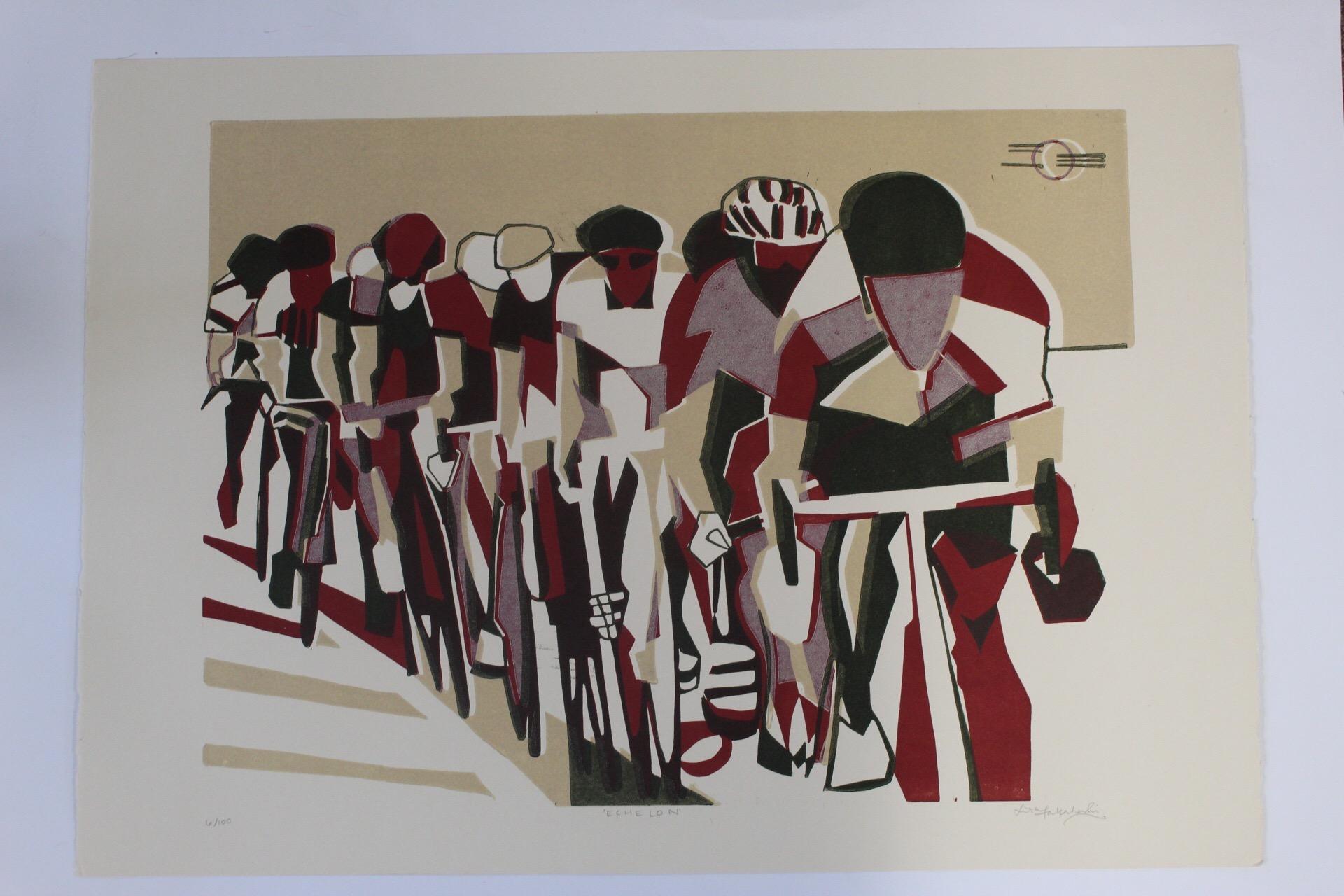 Lisa Takahashi, Echelon, Arte ciclistica, Stampa linoleografica contemporanea, Arte a prezzi accessibili in vendita 6