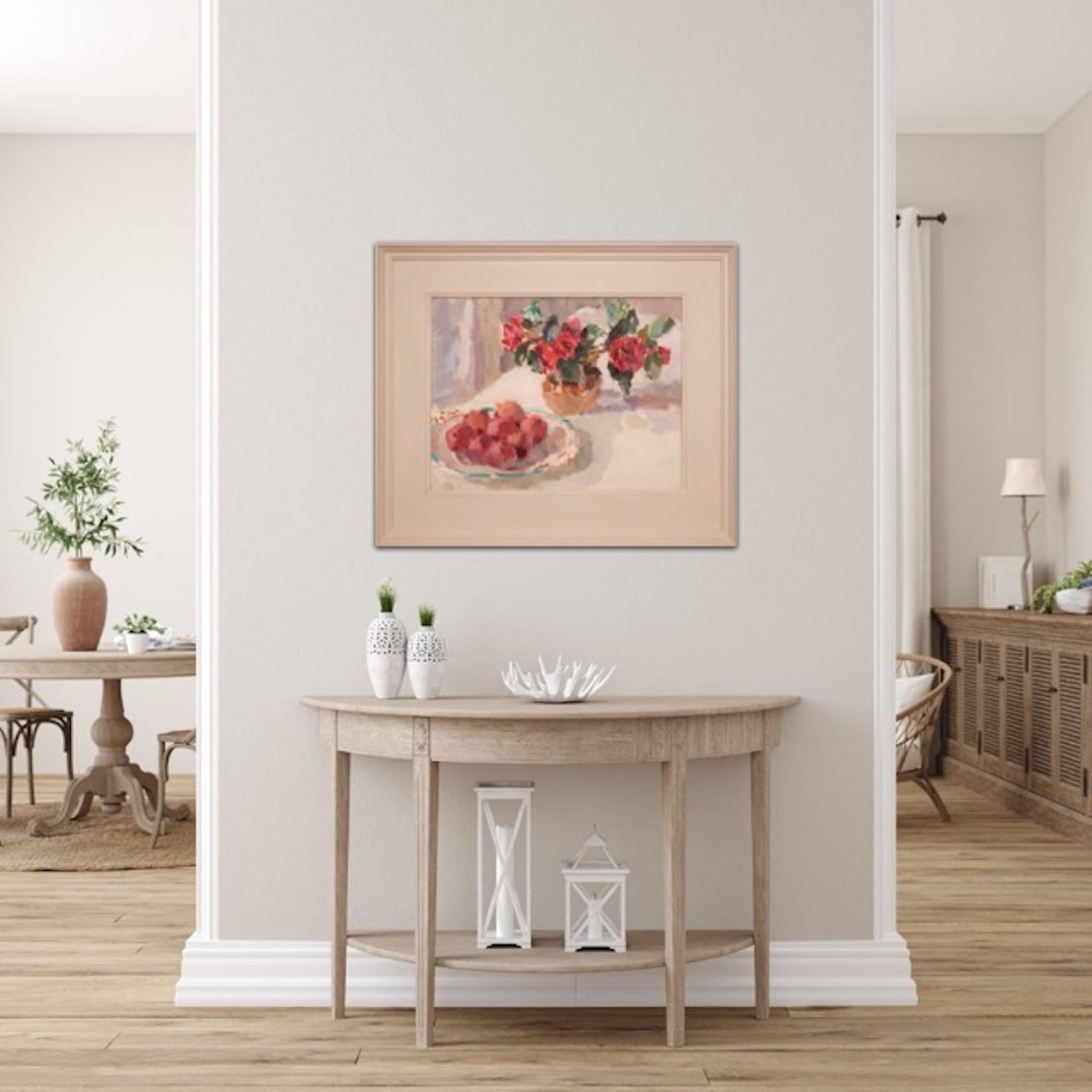 Camellias and a Dish of Plums, Still Life Painting, Impressionist Art, FloralArt 2