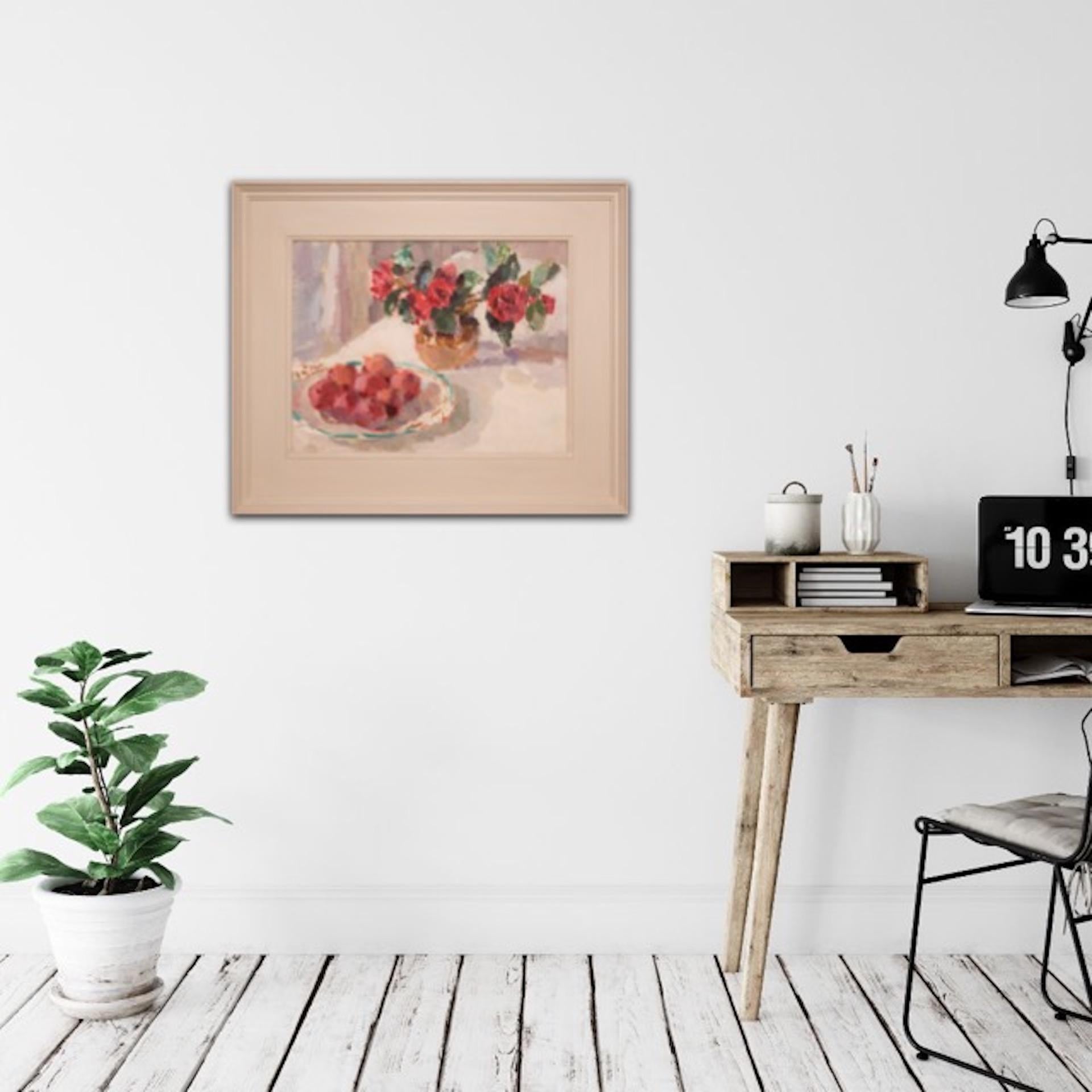 Camellias and a Dish of Plums, Still Life Painting, Impressionist Art, FloralArt 3