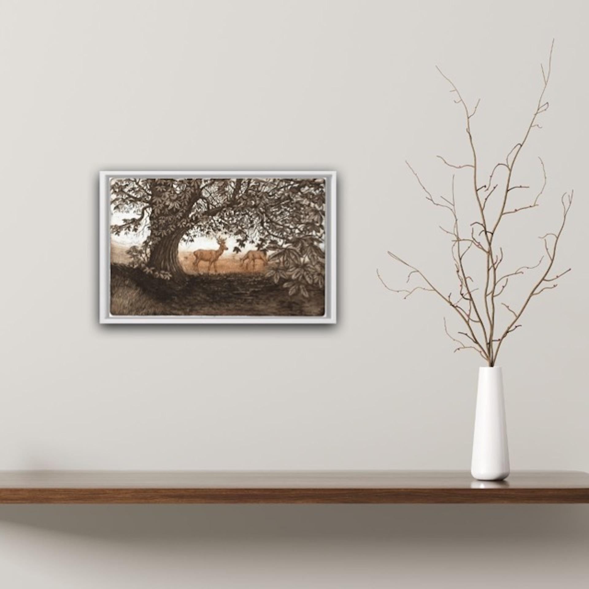 Ombre d'estate, Jane Peart, Acquaforte di paesaggio, Stampa animale, Arte del cervo, Estate in vendita 3