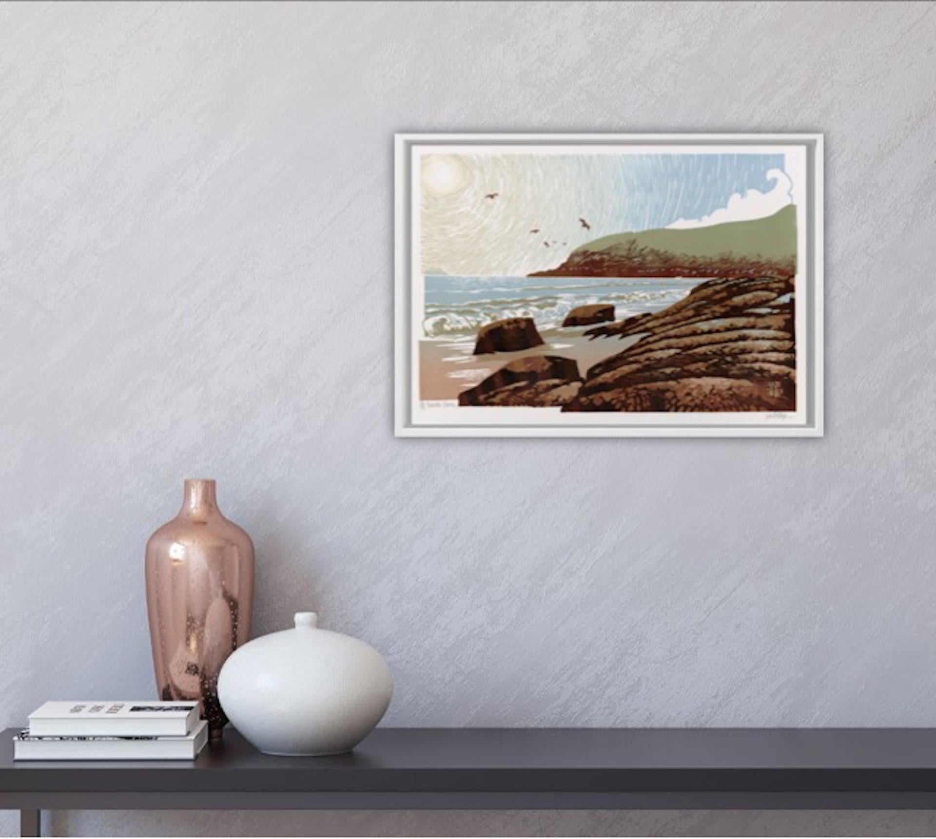 Ian Phillips, Gabbiani del sole, Stampe di paesaggi marini, Arte luminosa, Stampa linoleografica in vendita 9