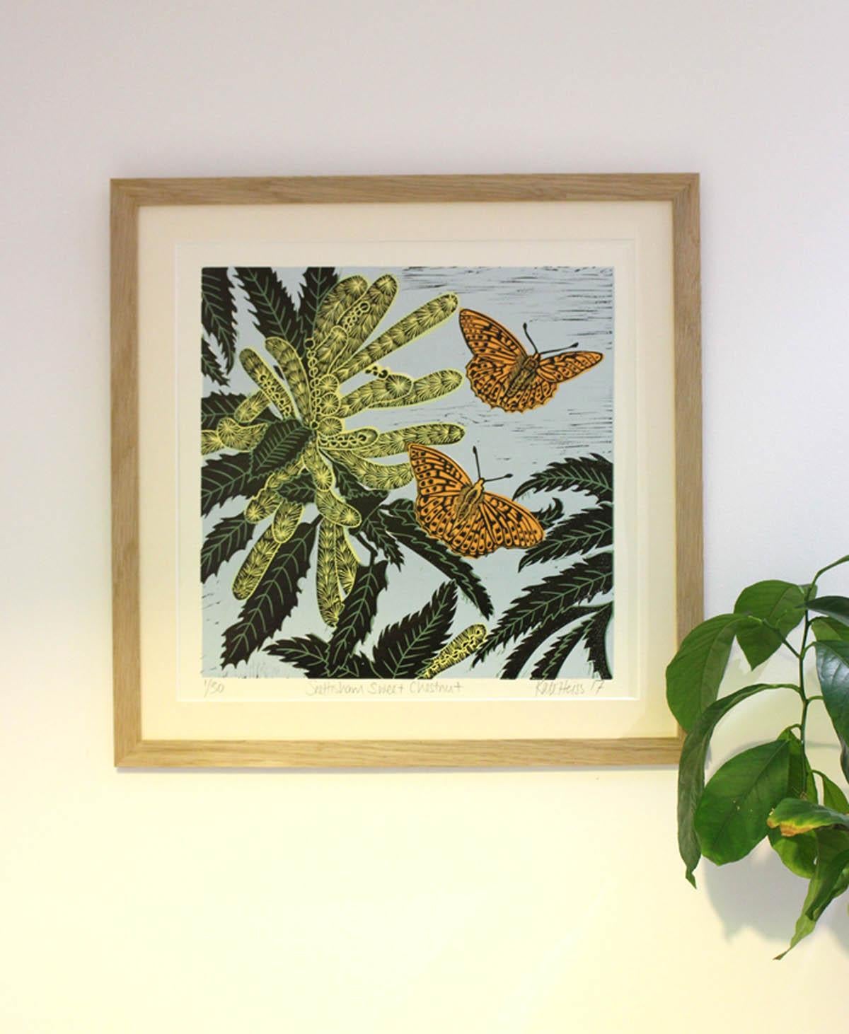 Snettisham Sweet Chestnut, Kate Heiss, Limited edition linocut print, Butterfly For Sale 1