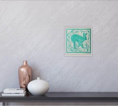 Joanna Padfield, Running Hare, Linocut Print, Bright Art, Contemporary Landscape