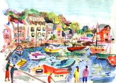 Padstow Harbour BY ANNA-LOUISE FELSTEAD,Contemporary Abstract Seaside Art Prints