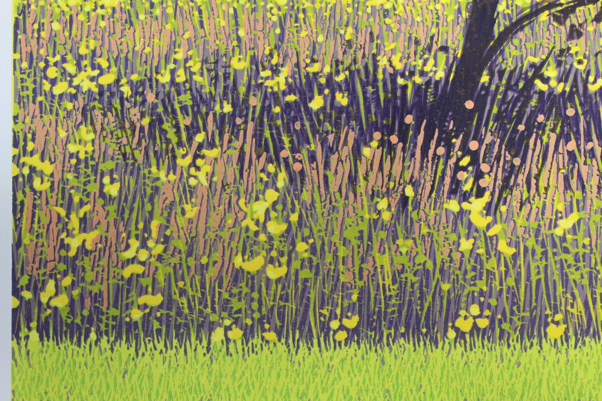 Mark A Pearce, Orchard Stripes, Contemporary Linocut Print, Bright Landscape Art For Sale 4