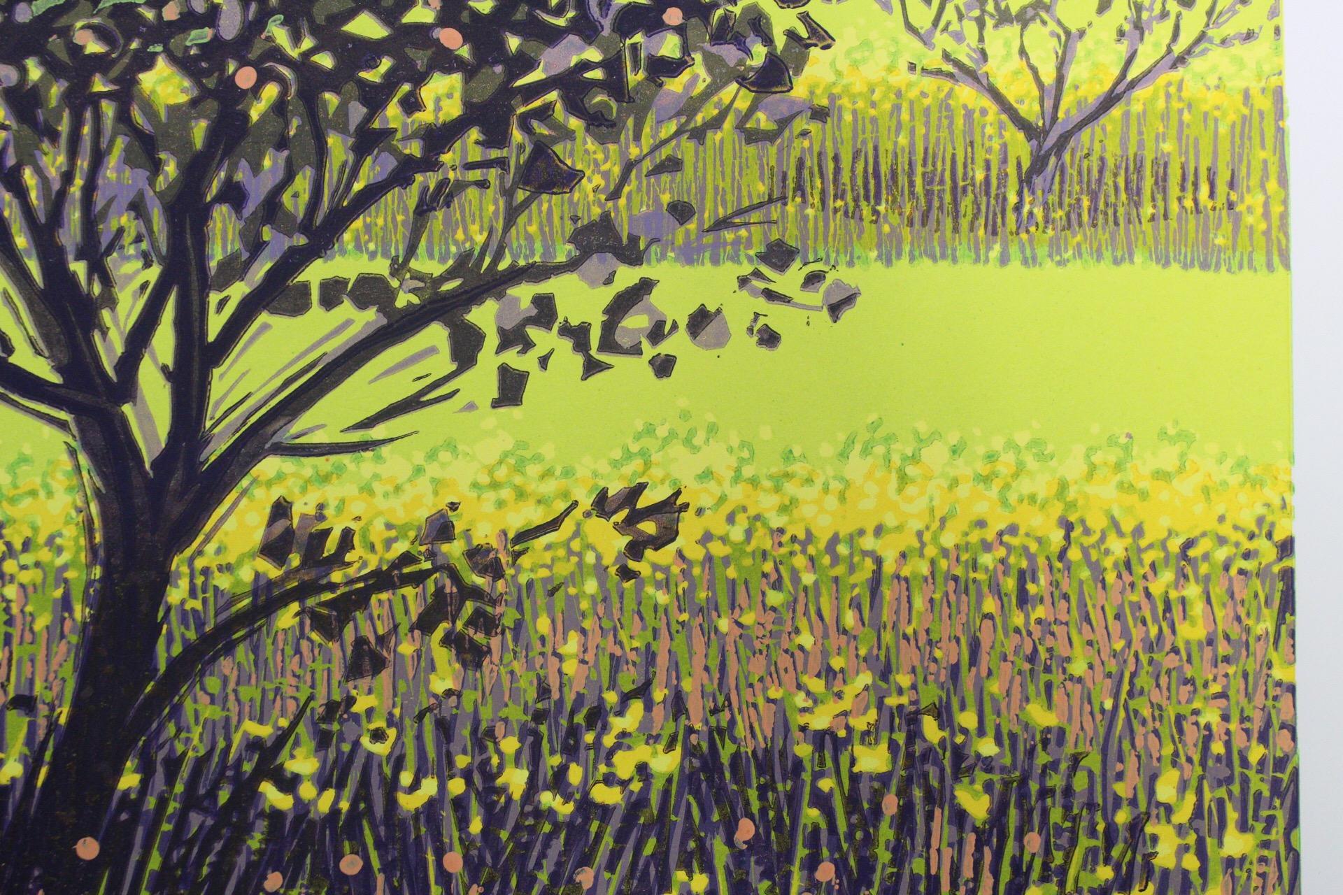 Mark A Pearce, Orchard Stripes, Contemporary Linocut Print, Bright Landscape Art For Sale 6