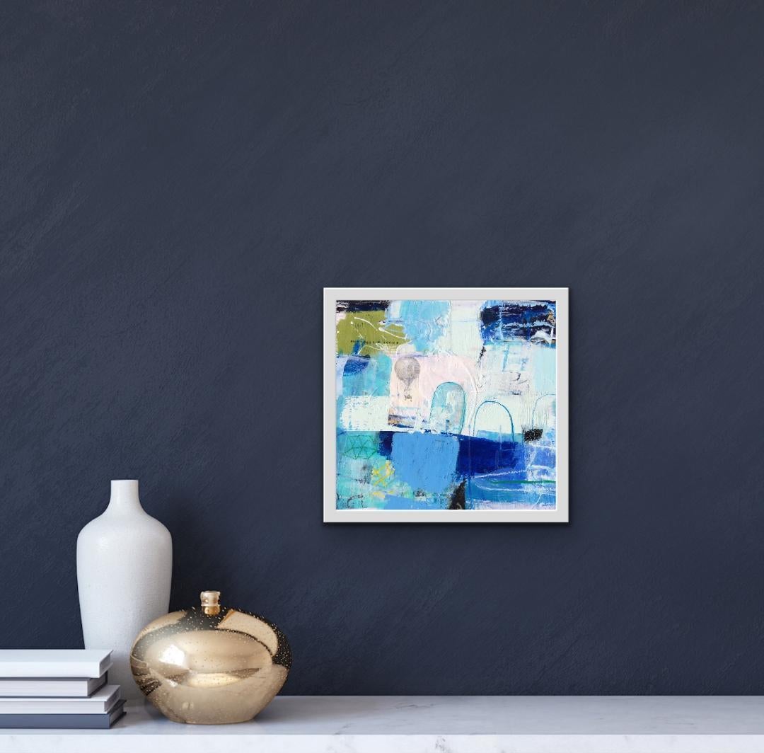 Arriba, arriba y lejos, Jessica Brown, pintura original abstracta, arte cubista, arte azul 1