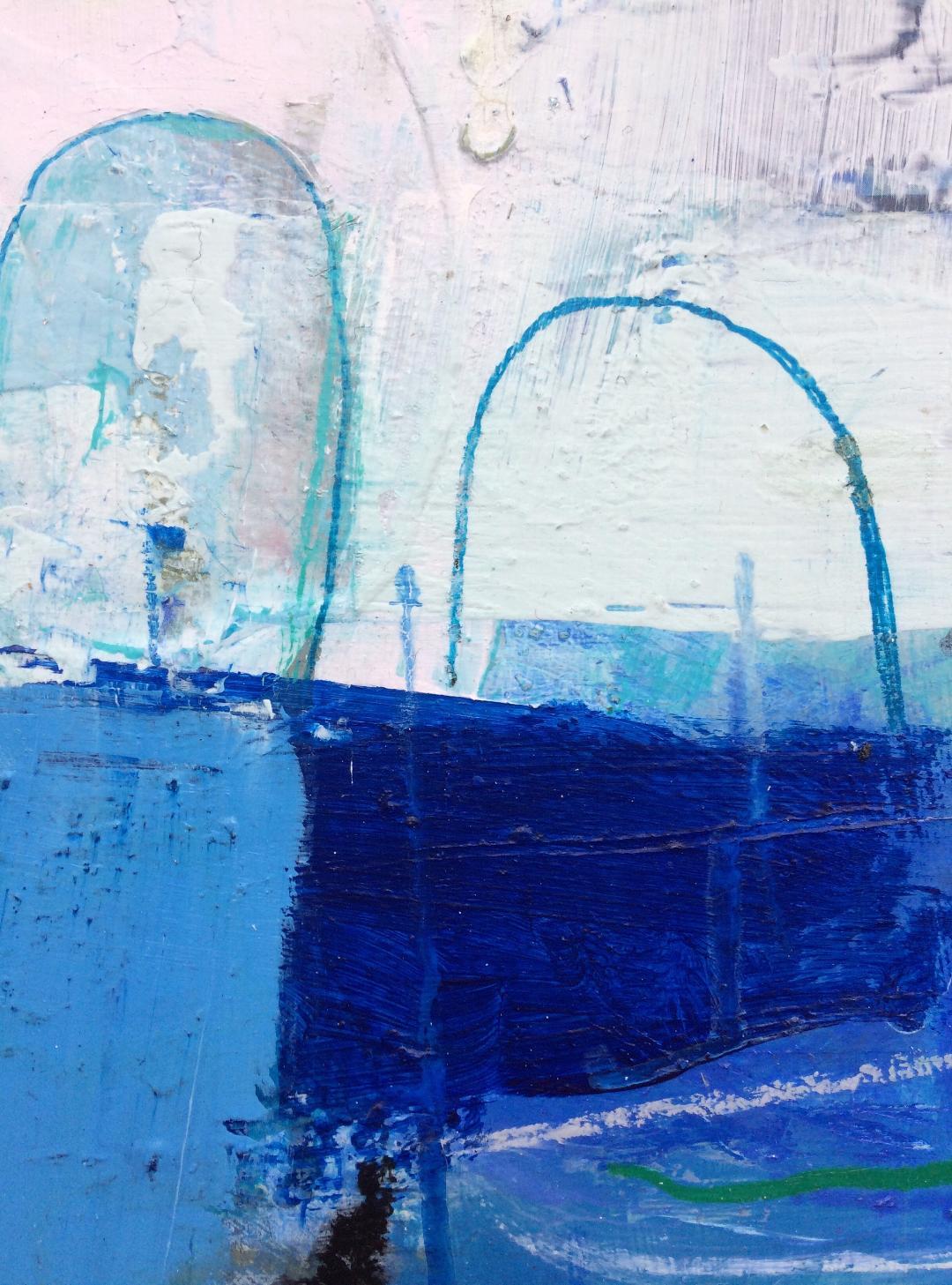Up, Up and Away, Jessica Brown, Original abstraktes Gemälde, kubistische Kunst, blaue Kunst im Angebot 5