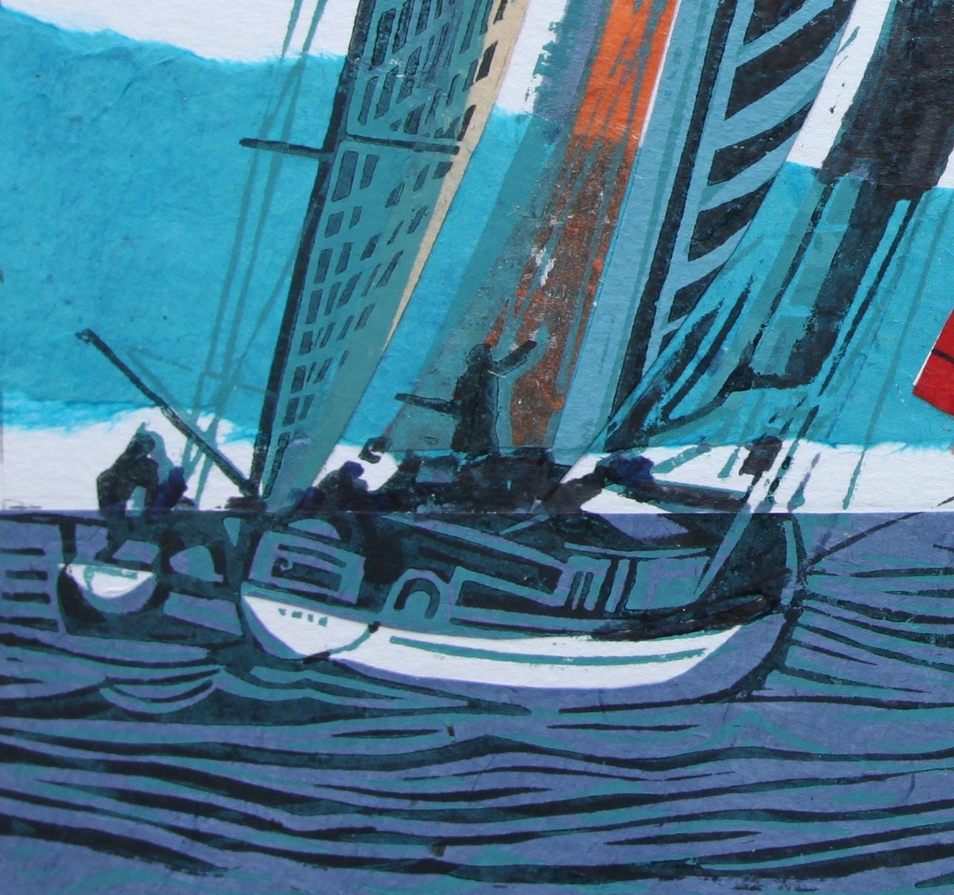 Cowes Classics by John Scott Martin, seascape, sailing, boats, linocut print For Sale 3