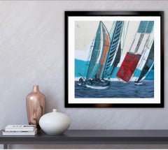 Cowes Classics by John Scott Martin, seascape, sailing, boats, linocut print