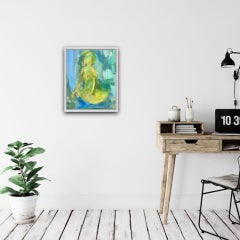 Die Rosie Copeland, Grüner Akt, sitzendes Original /Nackte Landschaft, preiswerte Kunst