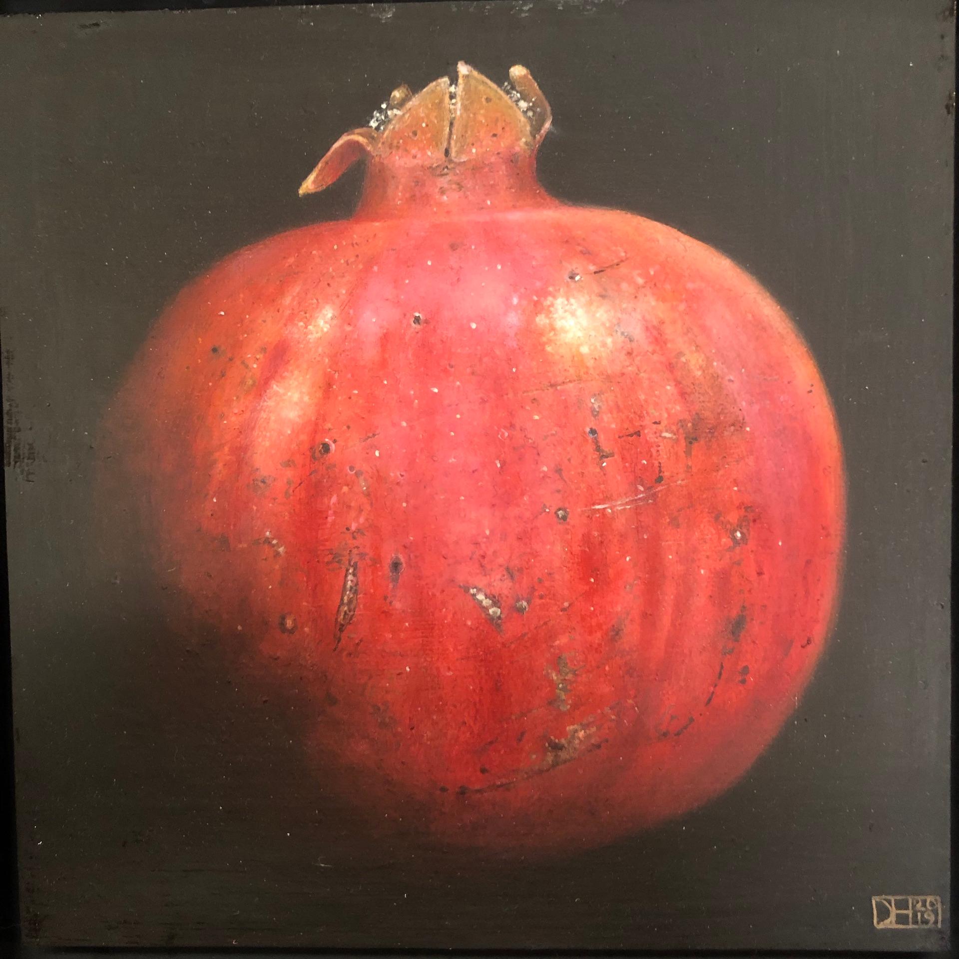 Dani Humberstone, Stripy Red Pomegranate, Realist Art, Still Life Painting 1