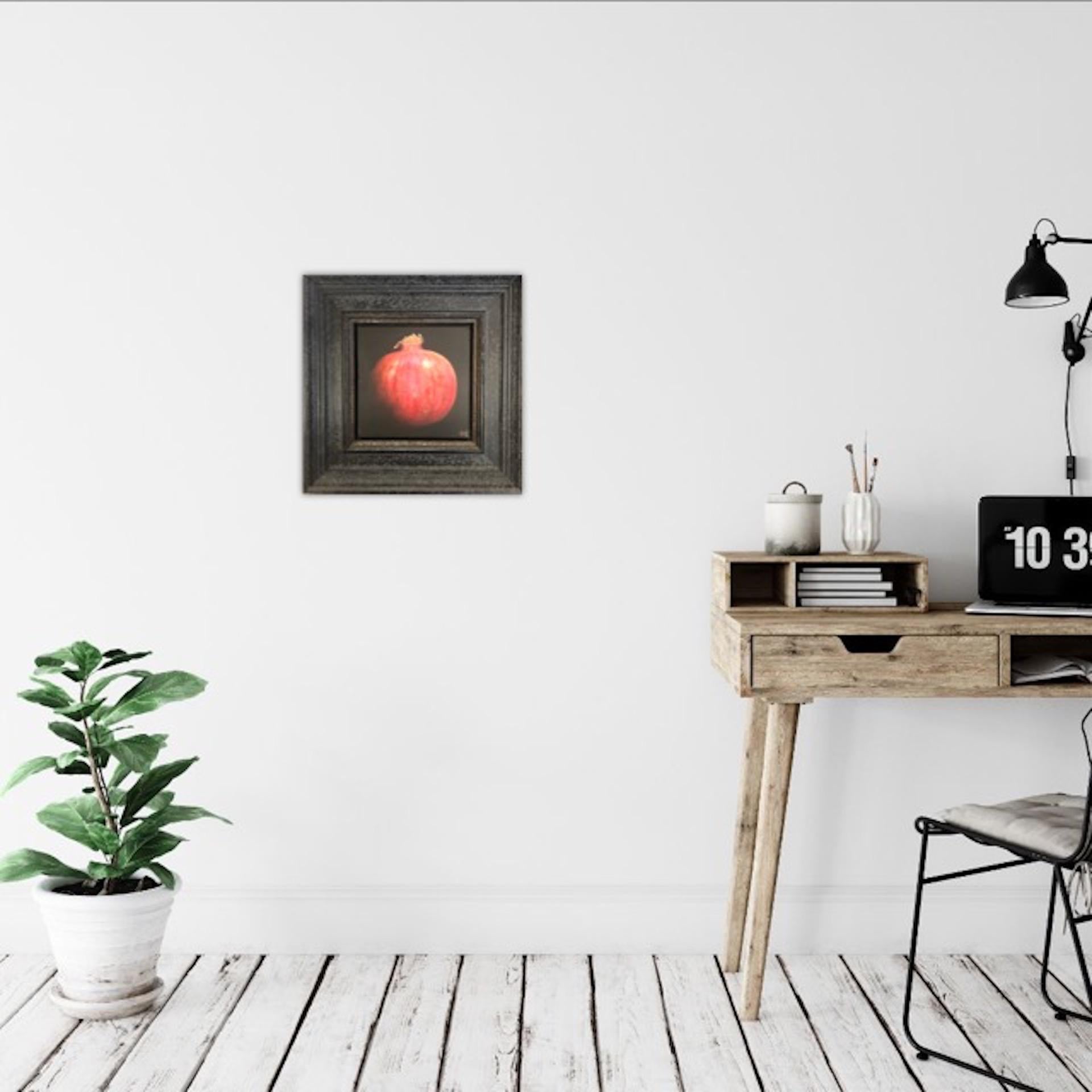 Dani Humberstone, Stripy Red Pomegranate, Realist Art, Still Life Painting 9