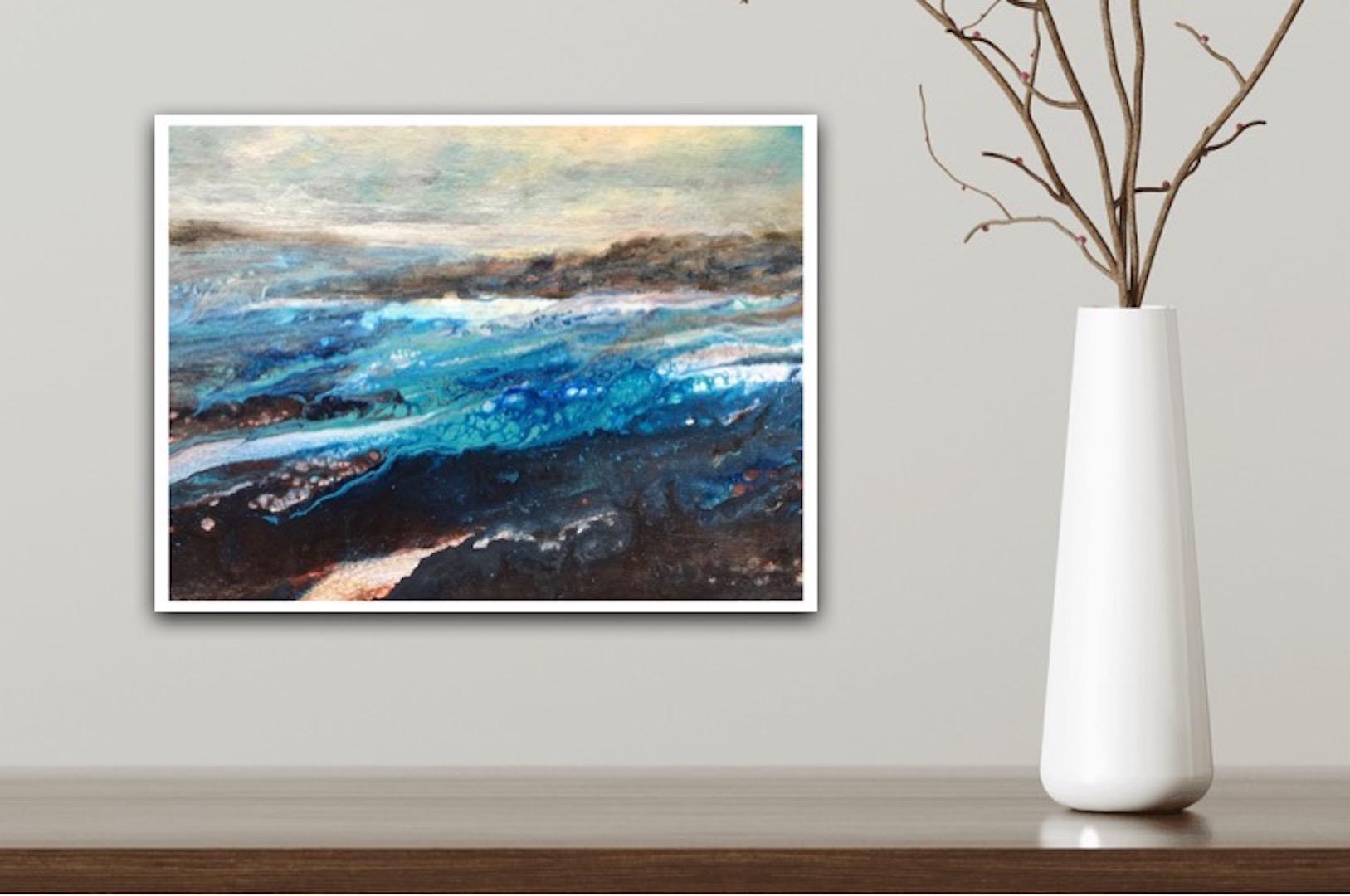 Cathryn Jeff, Sea Swell, Original Gemälde in Mischtechnik, Seelandschaft, Cornwall Art im Angebot 8