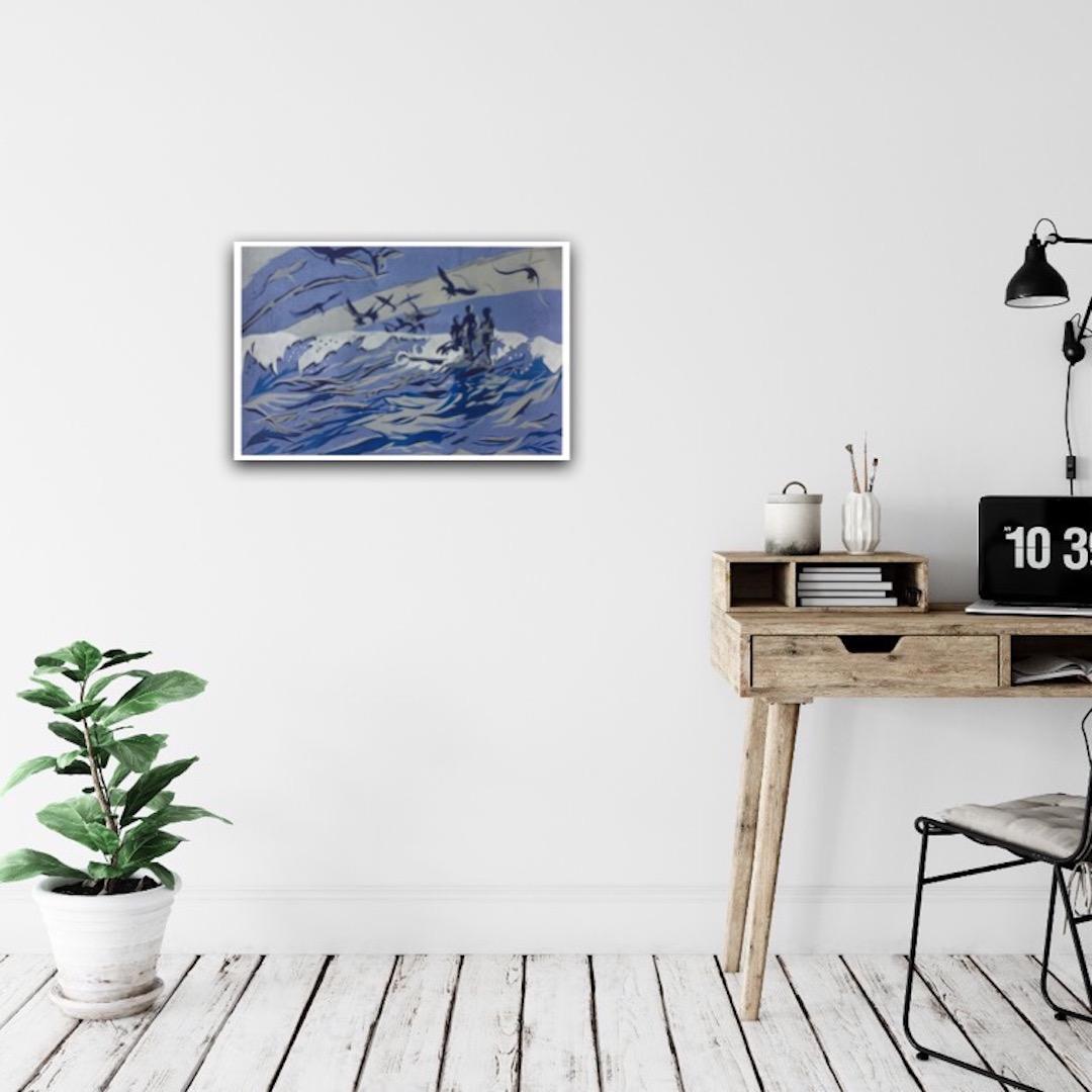 Lisa Takahashi, Los surfistas, Arte del paisaje marino, Arte asequible, Impresión en linograbado en venta 4