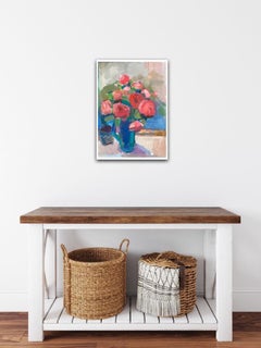 Rosie Copeland, Red Roses, Blue Jug, Original Still Life Painting,