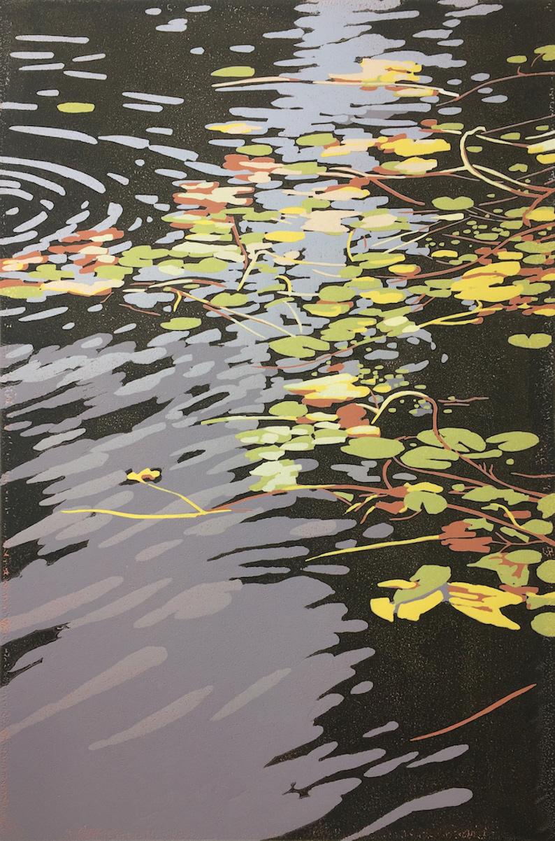 Alexandra Buckle  Landscape Print - Alexandra Buckle, Lilies and Ripples, Affordable Art, Limited Edition Print