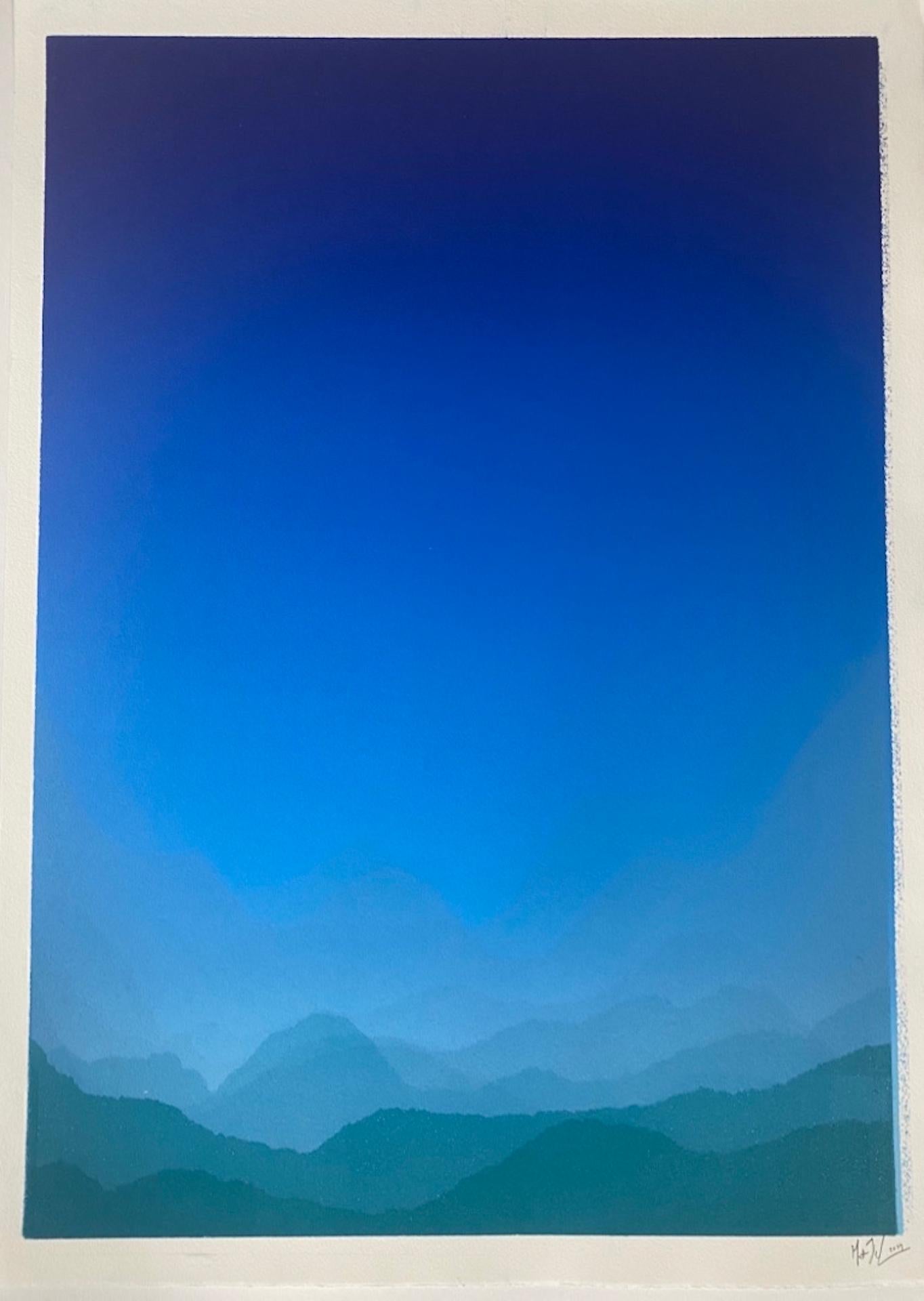 Matt Jukes, Big Blue, Unique Abstract Monoprint, Affordable Art, Print Art 1
