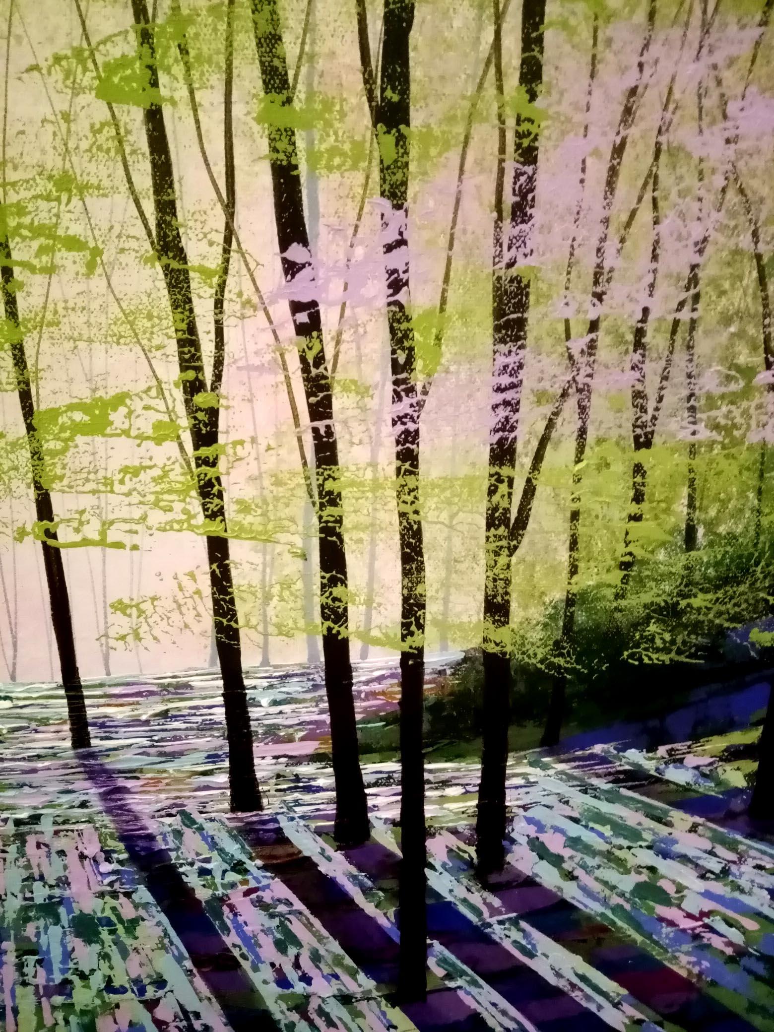 Amanda Horvath, Woodland Aurora, Original Painting, Landscape Art, Woodland Art For Sale 3