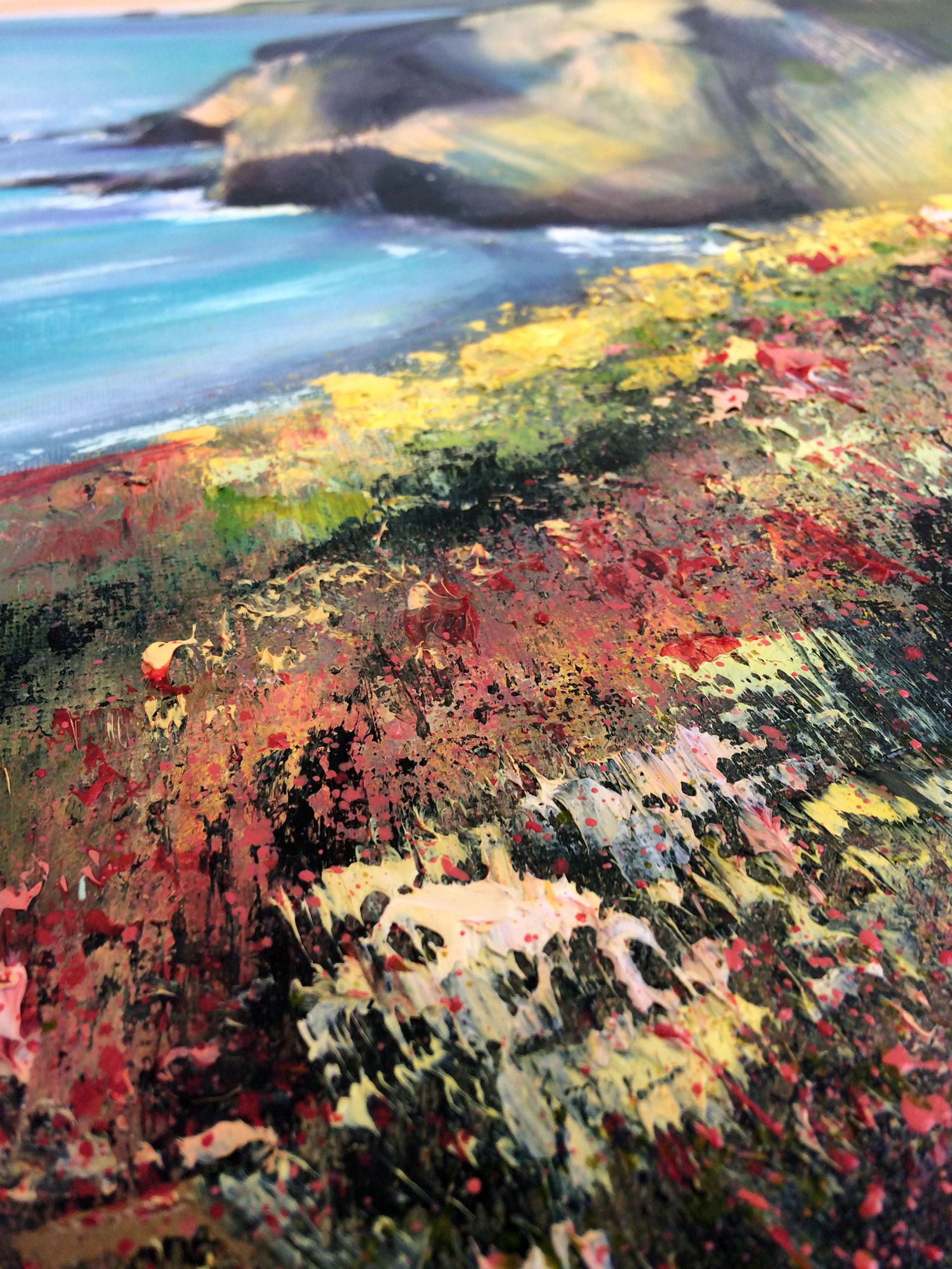 Peintre Rachel, Cliffs At Porthtowan, peinture de paysage originale, - Impressionnisme Art par Rachel Painter