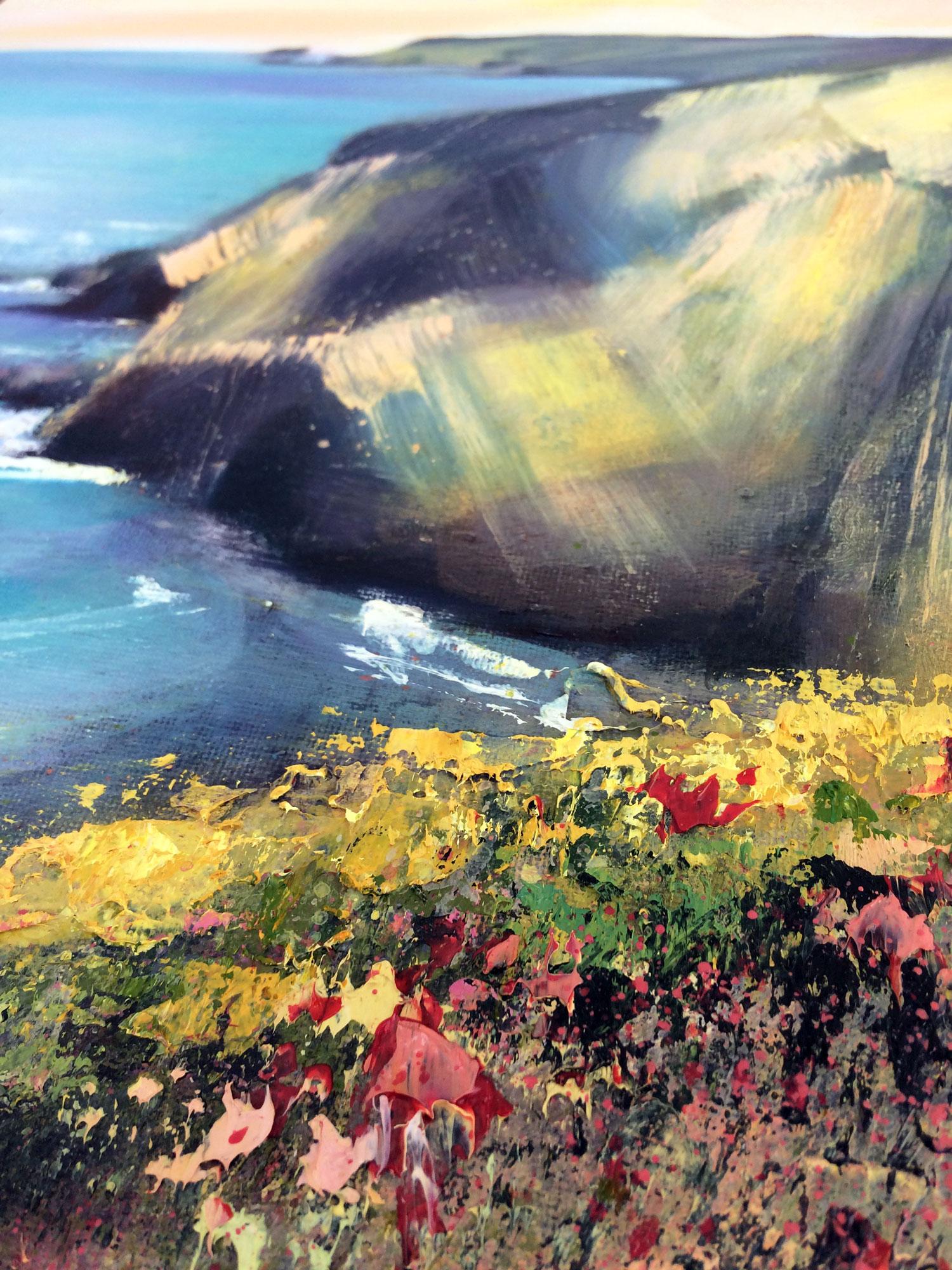 Peintre Rachel, Cliffs At Porthtowan, peinture de paysage originale,