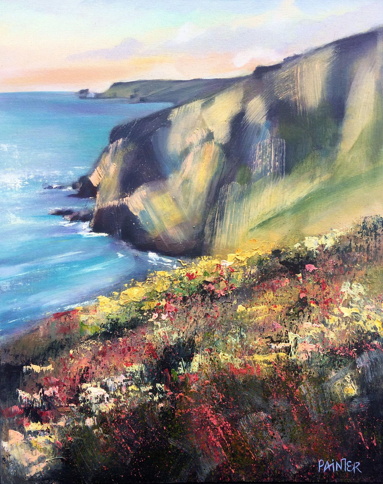 Peintre Rachel, Cliffs At Porthtowan, peinture de paysage originale, en vente 1