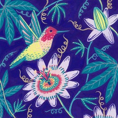 Jenny Evans, Hummingbird Over Passionflowers, Original Painting, Affordable Art