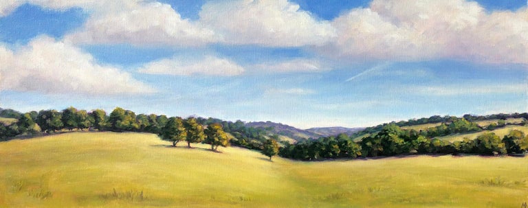 Marie Robinson
September Hills
Original Landscape Painting
Oil Paint on Canvas Board
Board Size: H 20cm x W 50cm x D 0.5cm
Framed Size: H 31cm x W 61cm x D 3cm
Sold Framed in a white painted wood frame
Please note that insitu images are purely an