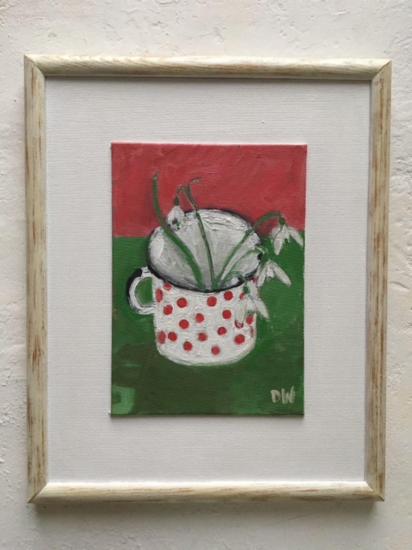 Deborah Windsor, Snowdrops In a Spotty Enamel Mug, Still Life Art For Sale 1