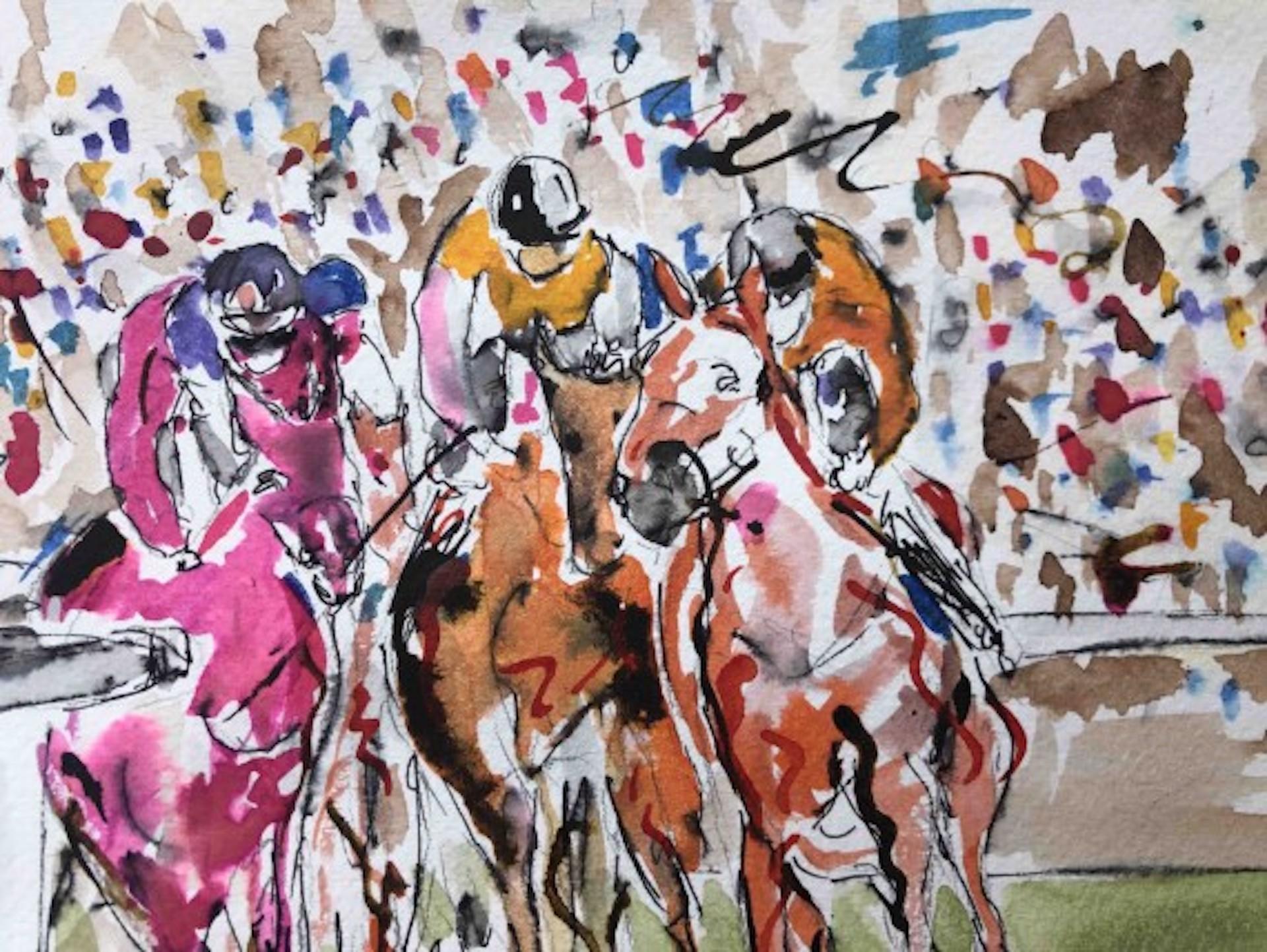 Garth Bayley, Round the Bend, Horse Racing Art, Affordable Art, Contemporary Art For Sale 1