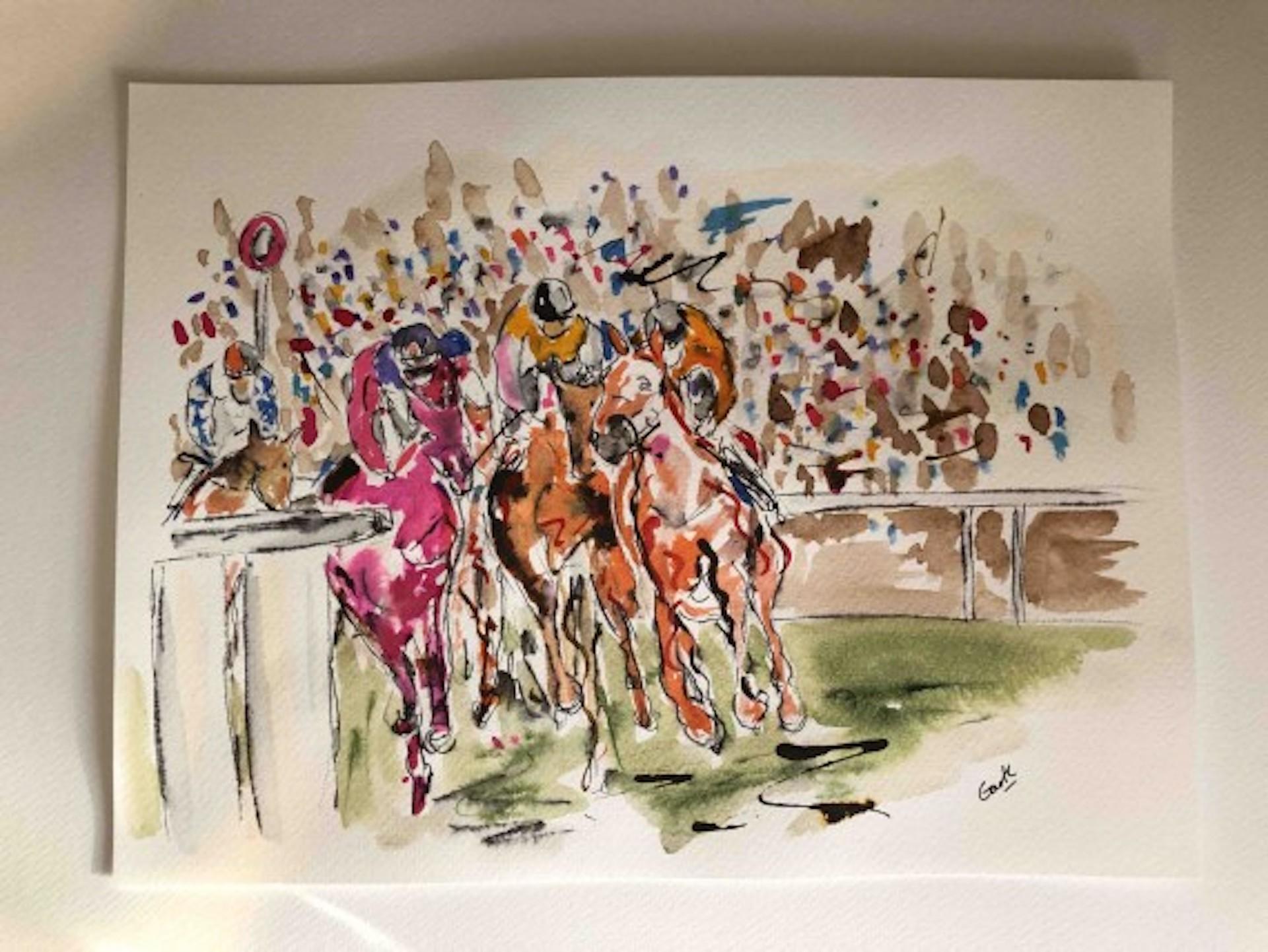 Garth Bayley, Round the Bend, Horse Racing Art, Affordable Art, Contemporary Art For Sale 6