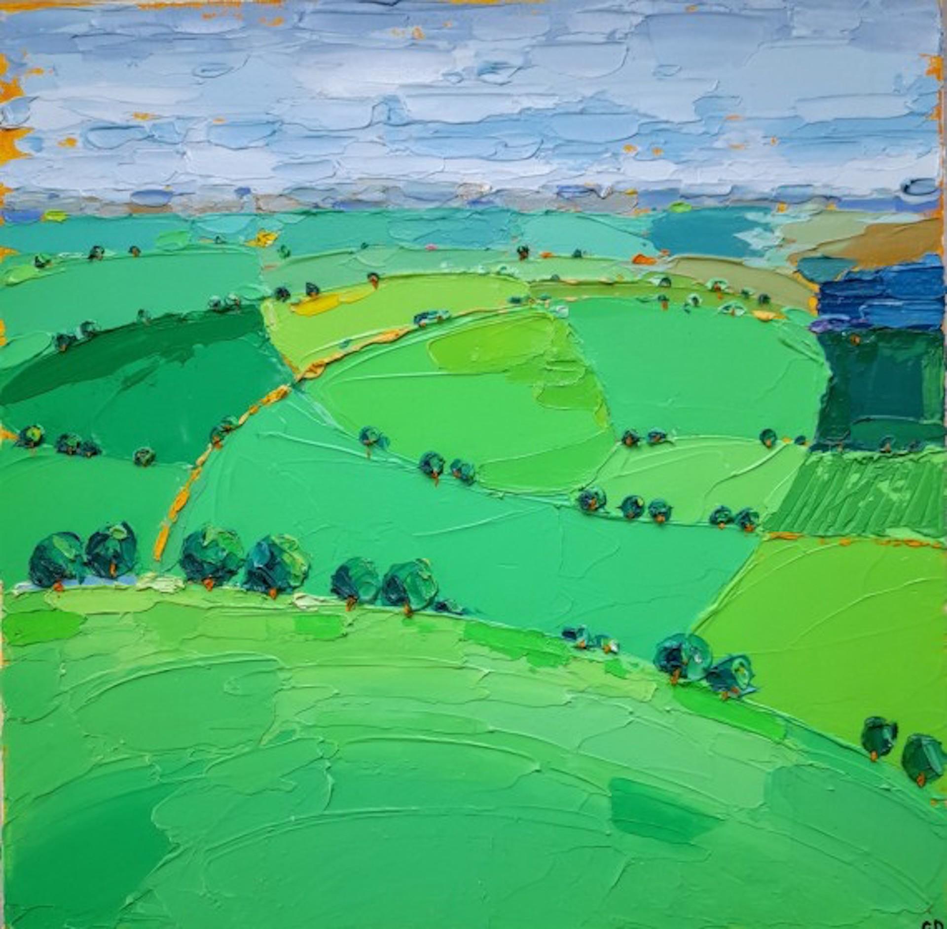 Georgie Dowling, Cotswold Fields, Original Landscape Painting, Affordable Art
