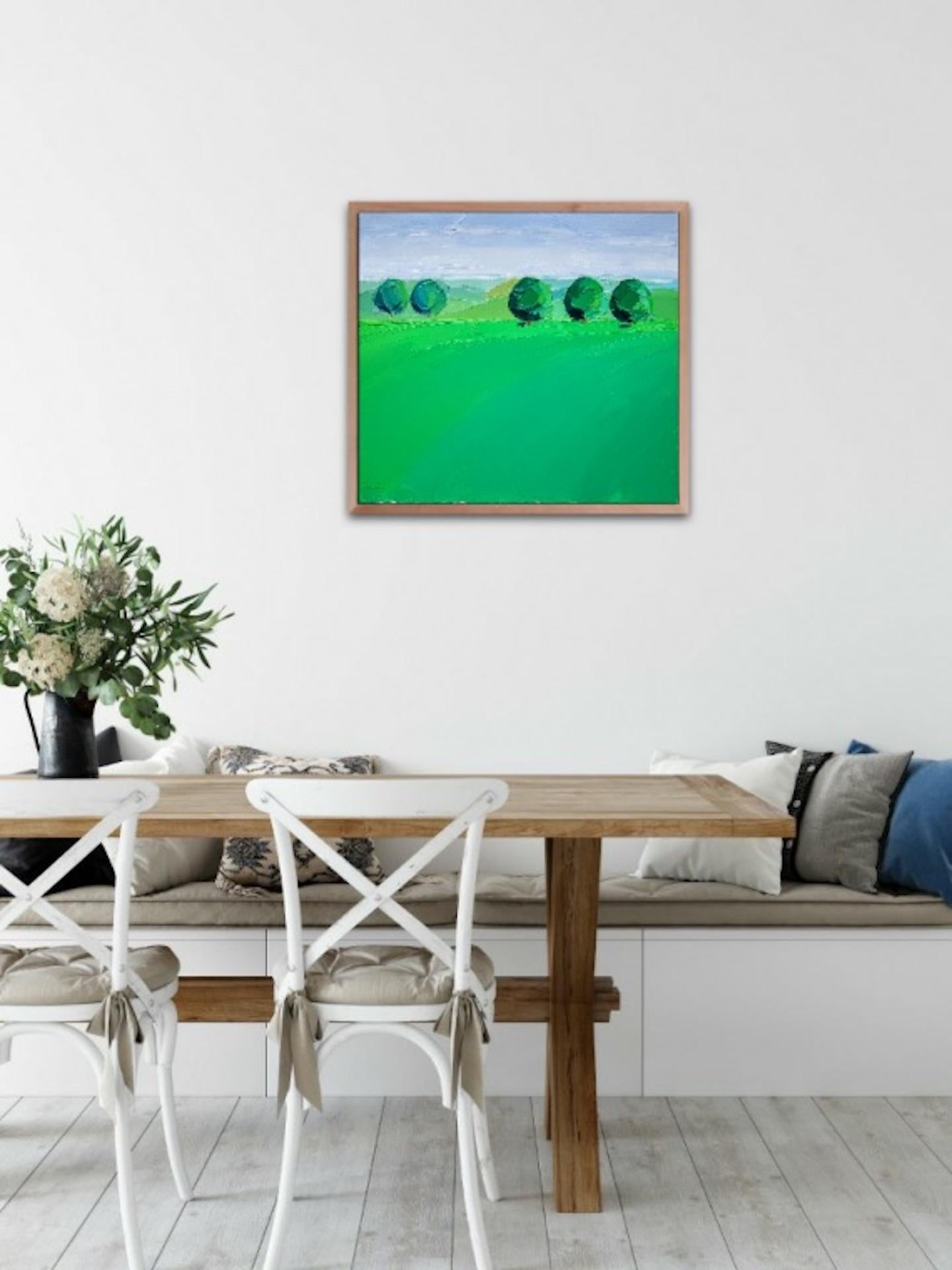 Georgie Dowling, arbres verts, cotswolds, art de paysage anglais, art abordable en vente 6