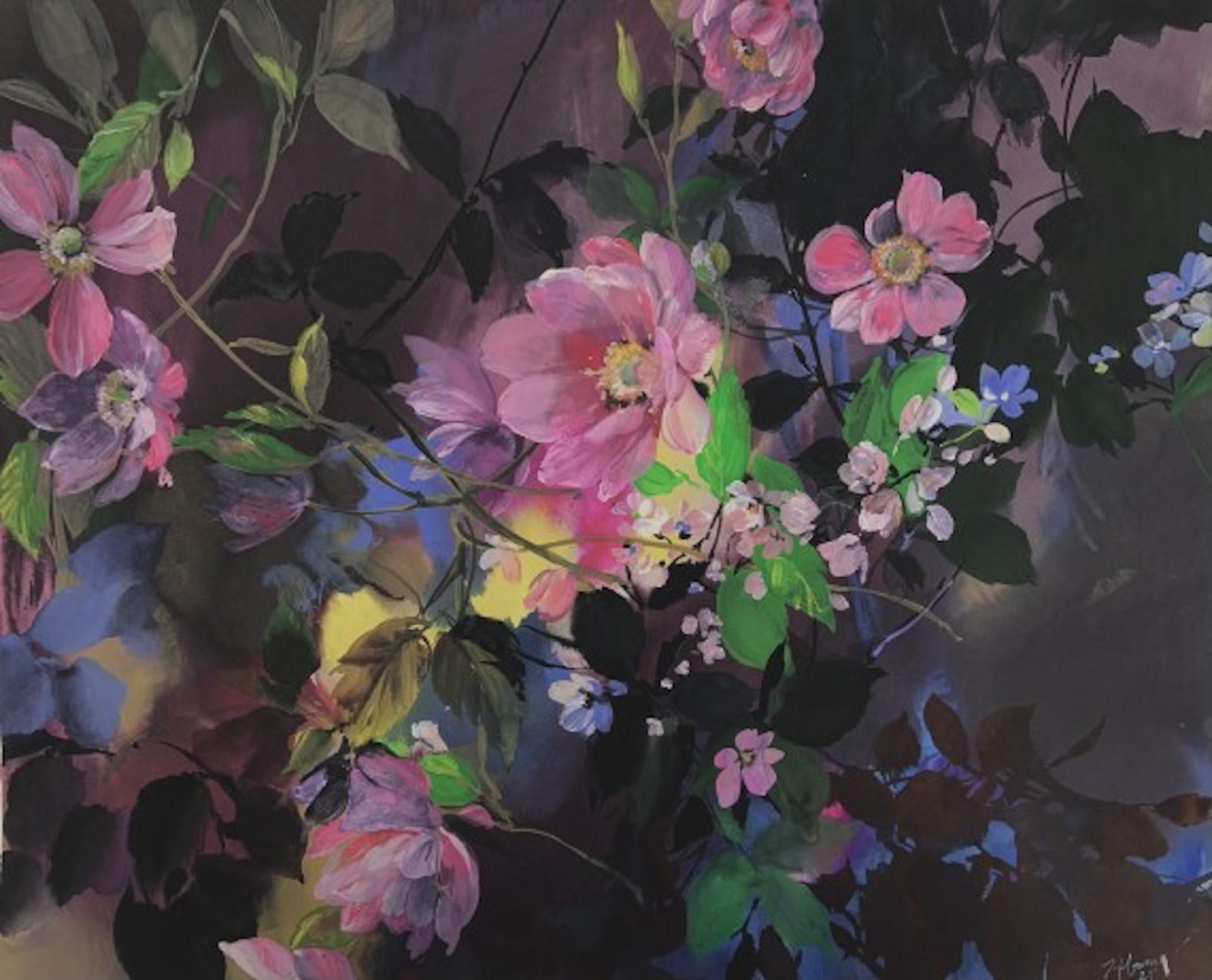 Jo Haran, Jewel Heads in Darkness, Art floral contemporain, Art des techniques mixtes