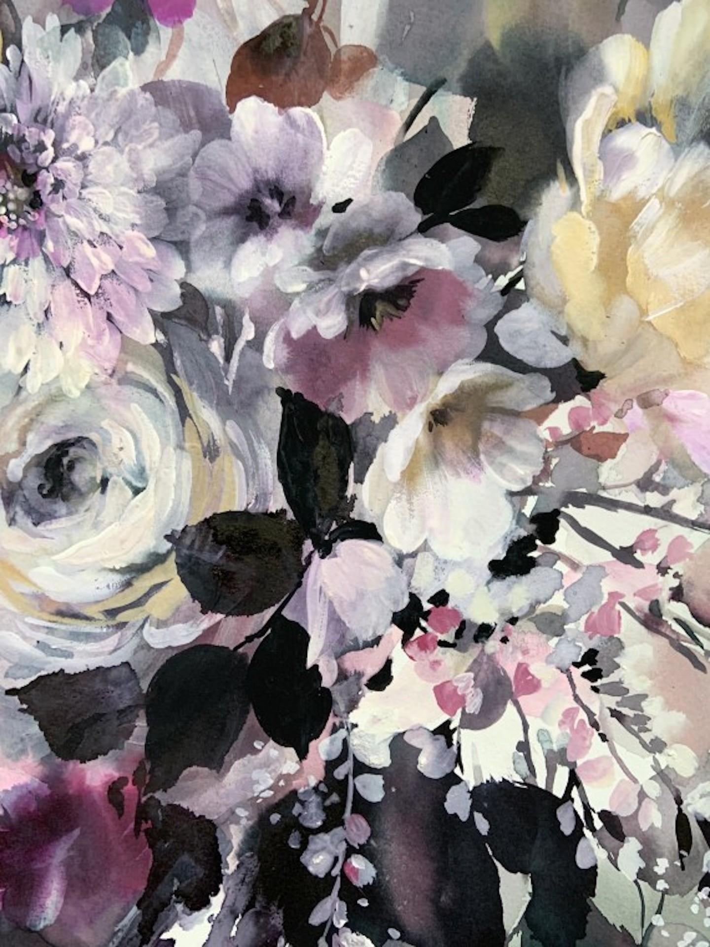 Muted Cascade, Contemporary Floral Artwork, Originalarbeit auf Papier – Painting von Jo Haran